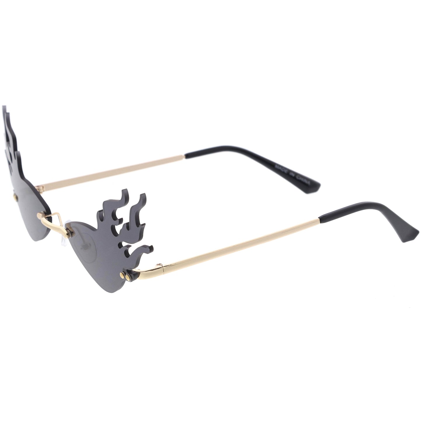 Flaming Fire Color Tinted Lens Oval Rimless Flames Sunglasses D073