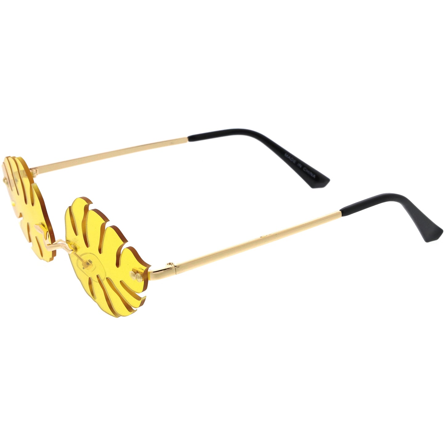 Tropical Palm Leaf Shape Cut-Out Rimless Color Tinted Leaves Sunglasses D075