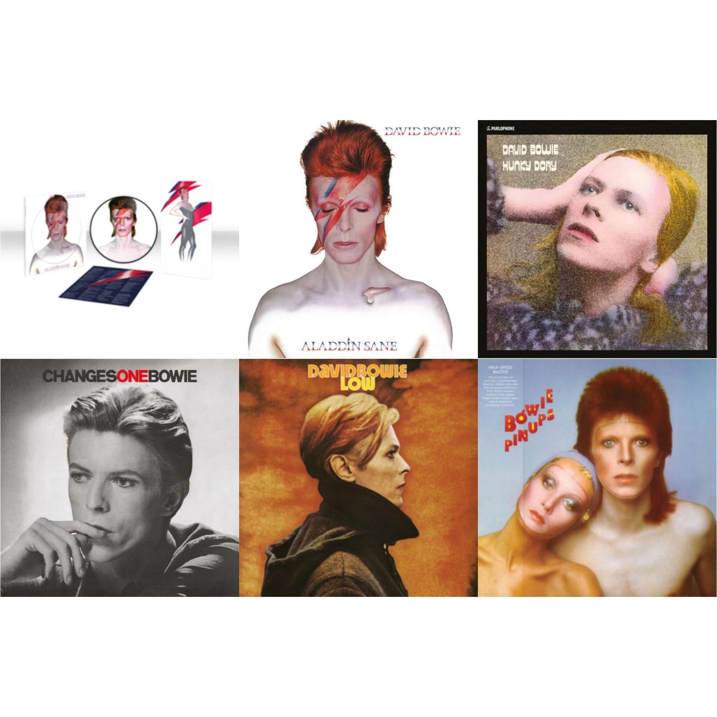 David Bowie - Low (2017 Remaster) & Changesonebowie (180G) & Aladdin Sane (2013 Remaster) (Picture Disc) & Pinups (2015 Remaster) & Aladdin Sane & Hunky Dory - LP Vinyl Bundle