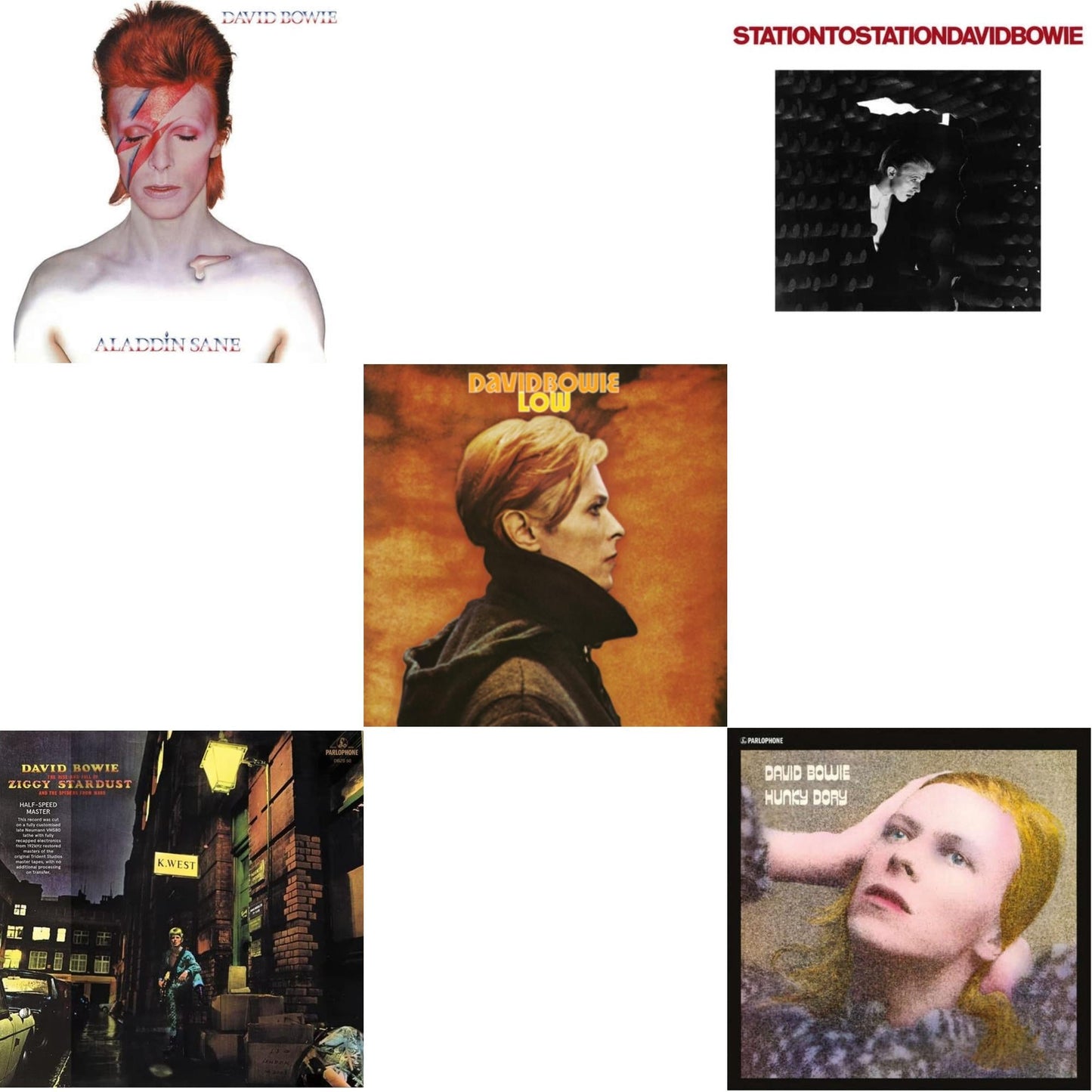 David Bowie - Low (2017 Remaster) & Station To Station (2016 Remastered Version) & Rise & Fall Of Ziggy Stardust & The Spiders From Mars (2012 Remaster/Half-Speed Master) & Aladdin Sane & Hunky Dory - LP Vinyl Bundle