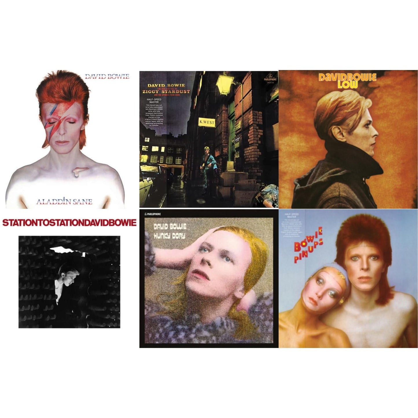David Bowie - Low (2017 Remaster) & Station To Station (2016 Remastered Version) & Rise & Fall Of Ziggy Stardust & The Spiders From Mars (2012 Remaster/Half-Speed Master) & Pinups (2015 Remaster) & Aladdin Sane & Hunky Dory - LP Vinyl Bundle