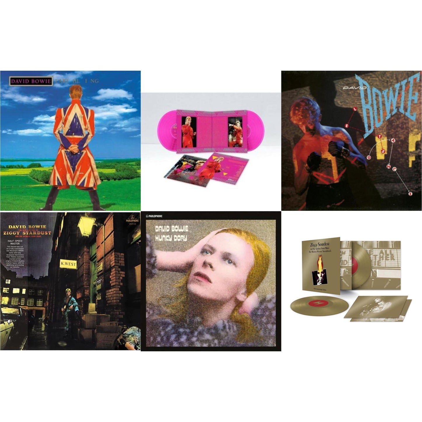 David Bowie - Earthling (2021 Remaster/2LP) & Let's Dance (2018 Remastered Version) & Rise & Fall Of Ziggy Stardust & The Spiders From Mars (2012 Remaster/Half-Speed Master) & Montreal '87 (Limited/Pink LP Vinyl) & Ziggy Stardust & The Spiders From