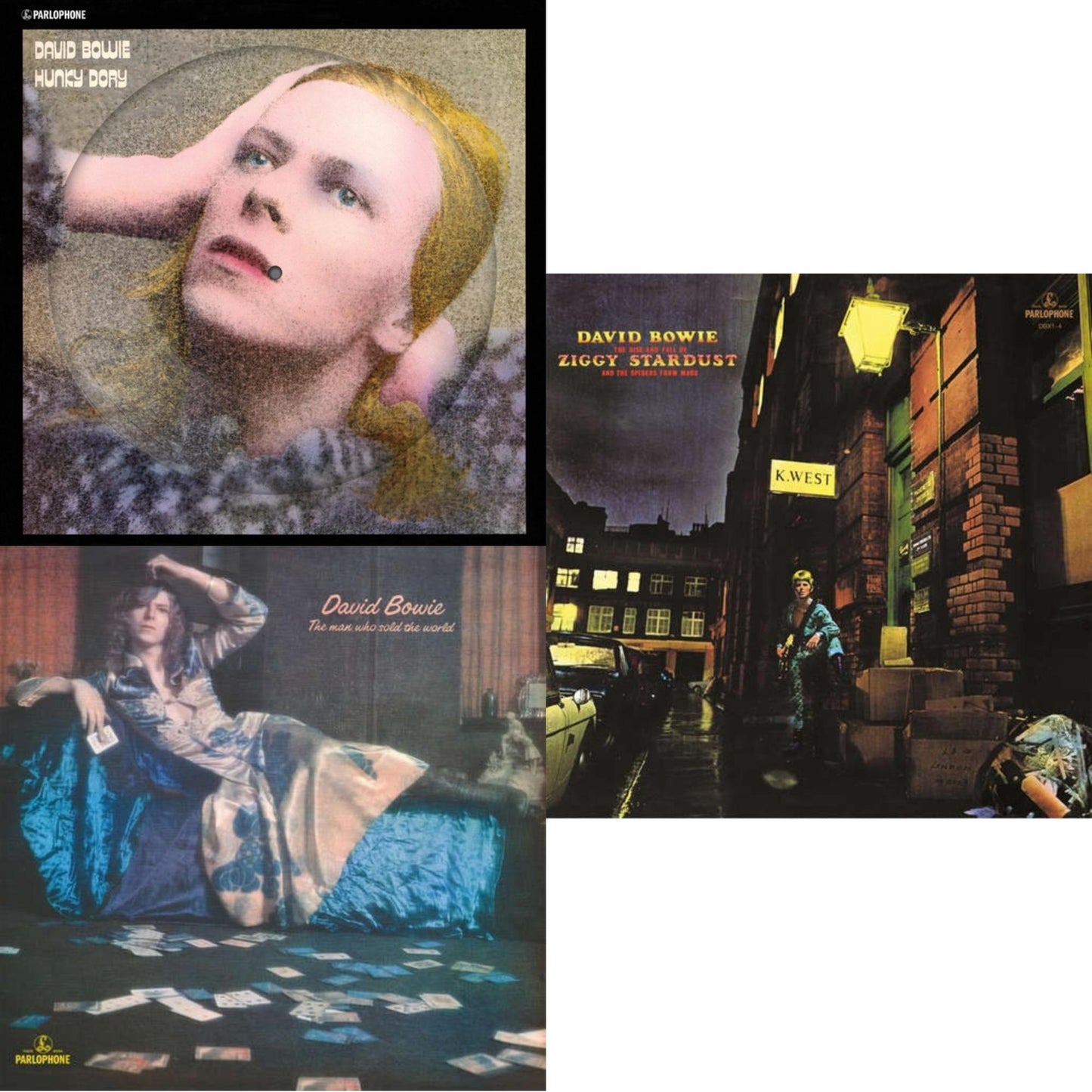 David Bowie - Hunky Dory (2015 Remaster/50Th Anniv/Picture Disc) & Rise & Fall Of Ziggy Stardust (2012 Remaster) & Man Who Sold The World (2015 Remaster) - LP Vinyl Bundle