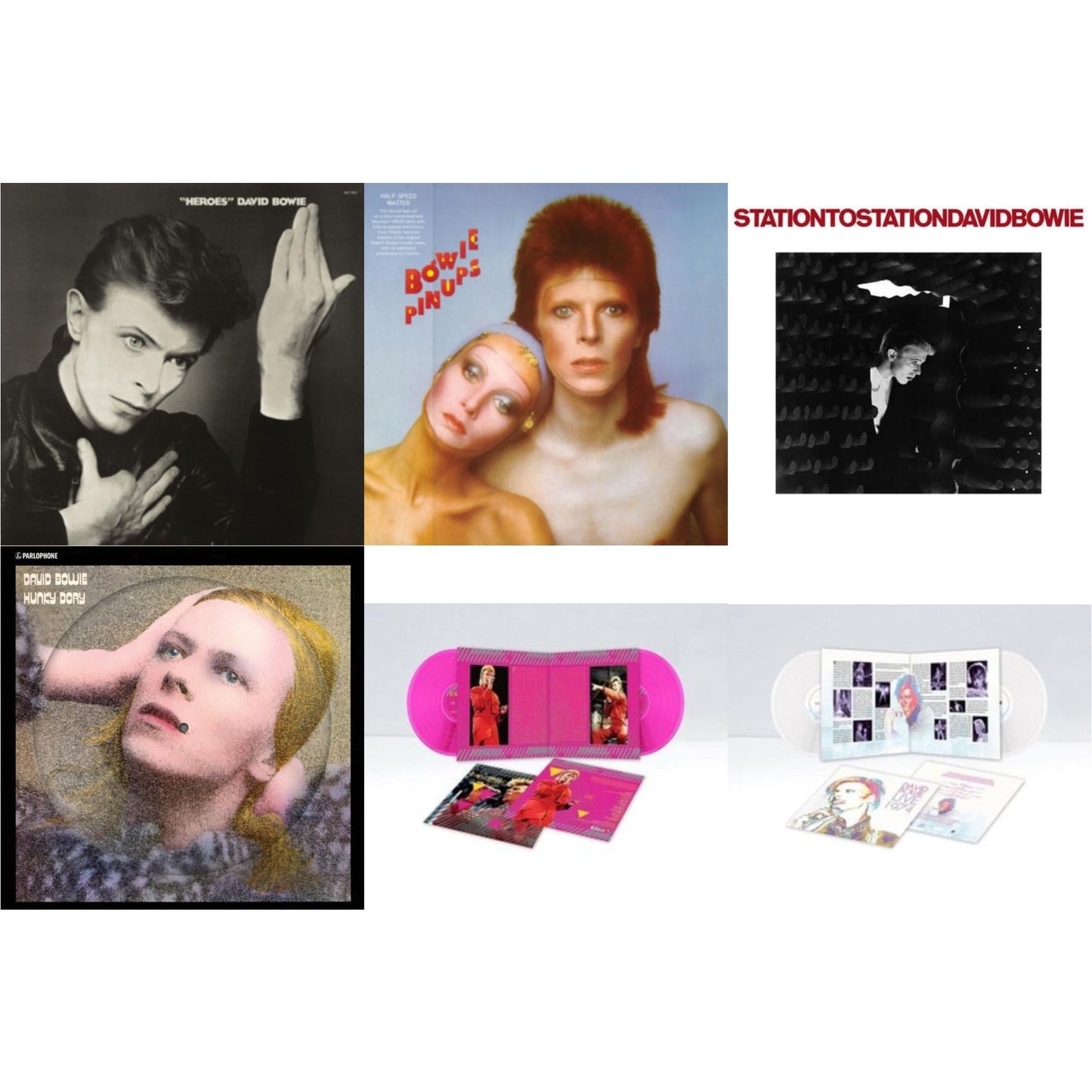 David Bowie - Heroes (2017 Remaster) & Station To Station (2016 Remastered Version) & Hunky Dory (2015 Remaster/50Th Anniv/Picture Disc) & Montreal '87 (Limited/Pink LP Vinyl) & Live Los Angeles 1974 (White LP Vinyl/Limited) & Pinups (2015 Remaster)