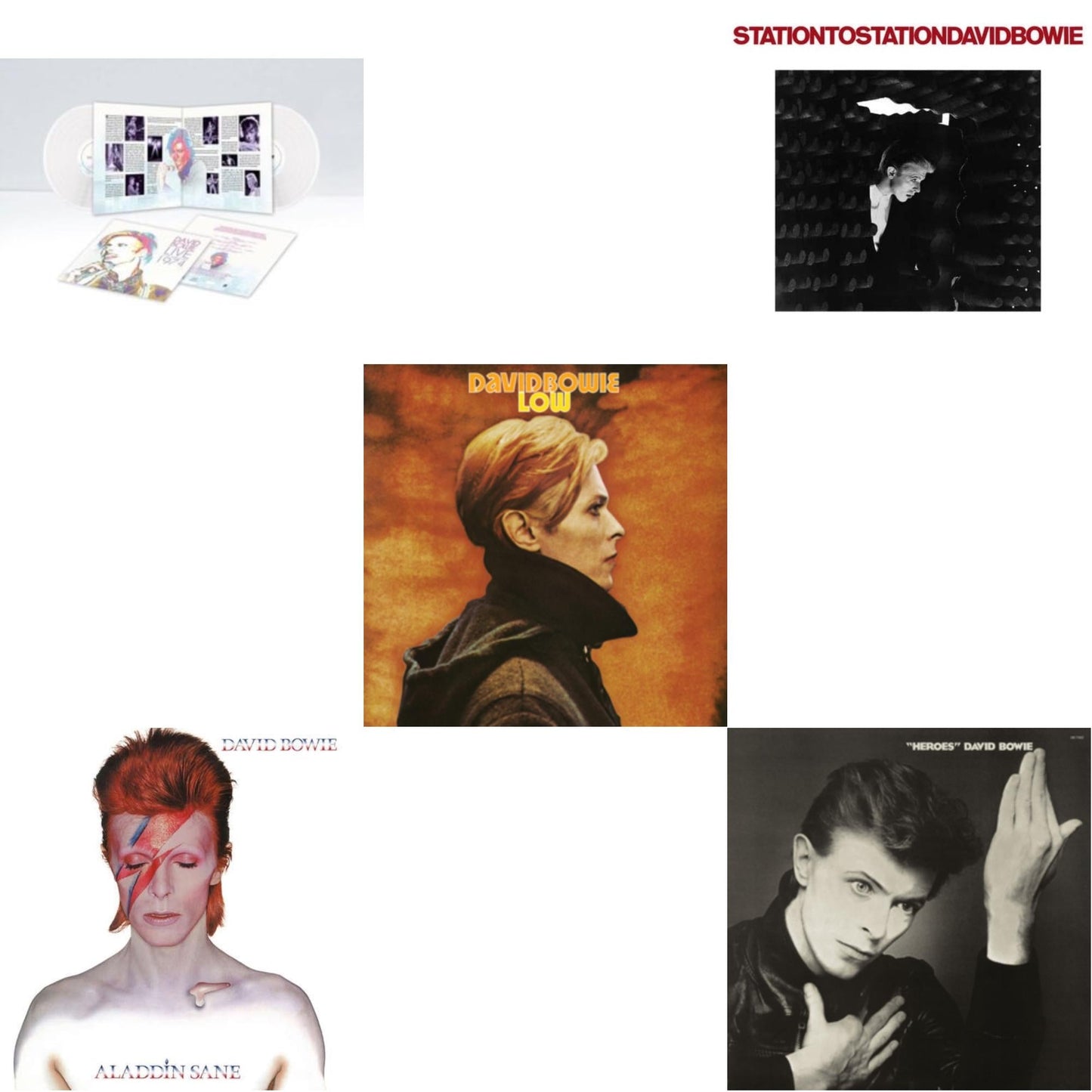 David Bowie - Heroes (2017 Remaster) & Low (2017 Remaster) & Station To Station (2016 Remastered Version) & Live Los Angeles 1974 (White LP Vinyl/Limited) & Aladdin Sane
