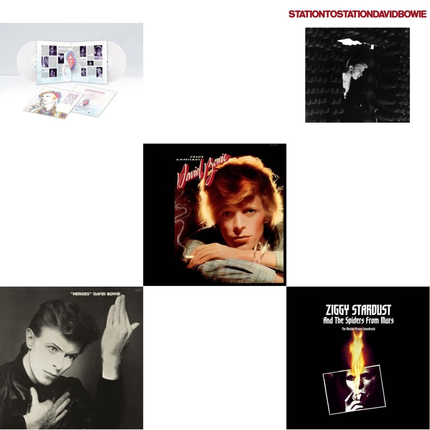 David Bowie - Heroes (2017 Remaster) & Station To Station (2016 Remastered Version) & Young Americans (2016 Remastered Version) & Live Los Angeles 1974 (White LP Vinyl/Limited) & Ziggy Stardust & The Spiders From Mars Ost (2LP)