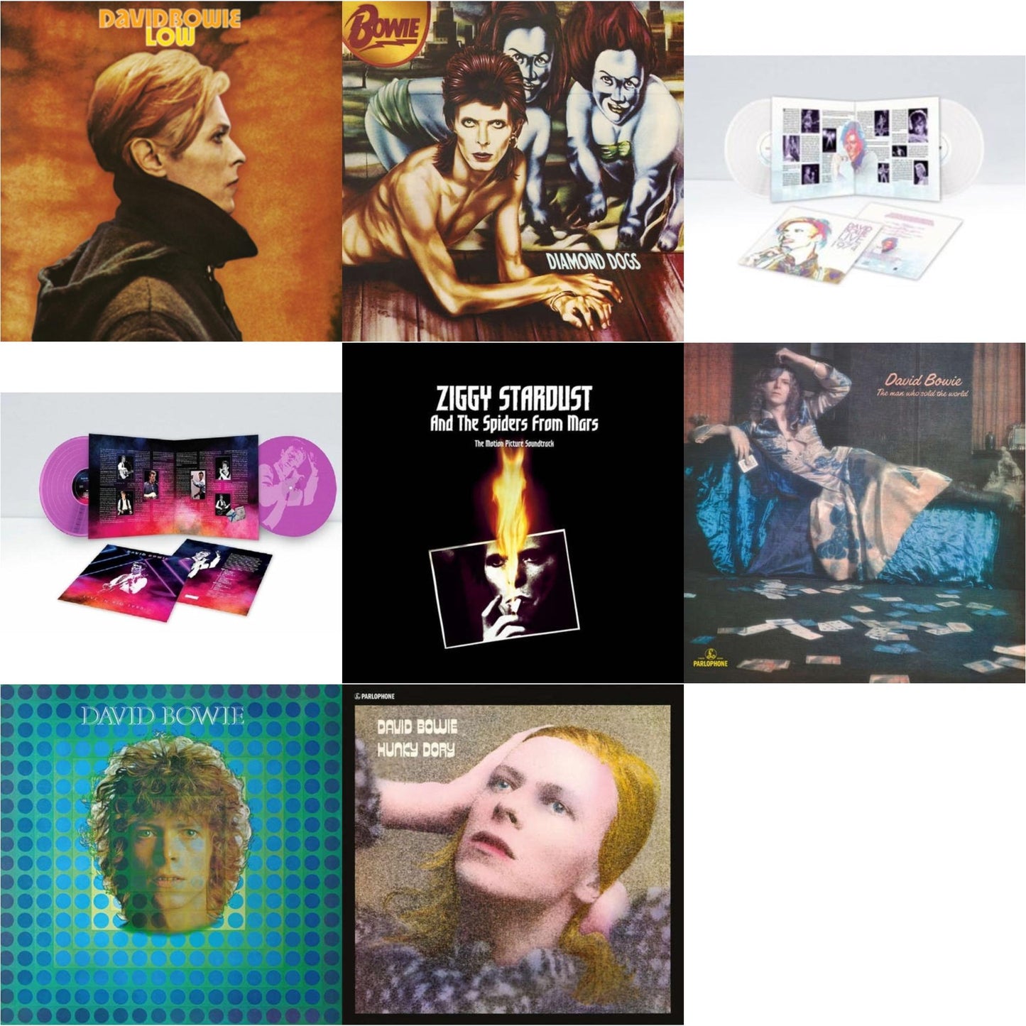 David Bowie - Low (2017 Remaster) & Diamond Dogs (2016 Remastered Version) & Live Los Angeles 1974 (White LP Vinyl/Limited) & Live In Rio 1990 (Pink LP Vinyl/180G/Limited) & Ziggy Stardust & The Spiders From Mars Ost (2LP) & Man Who Sold The World