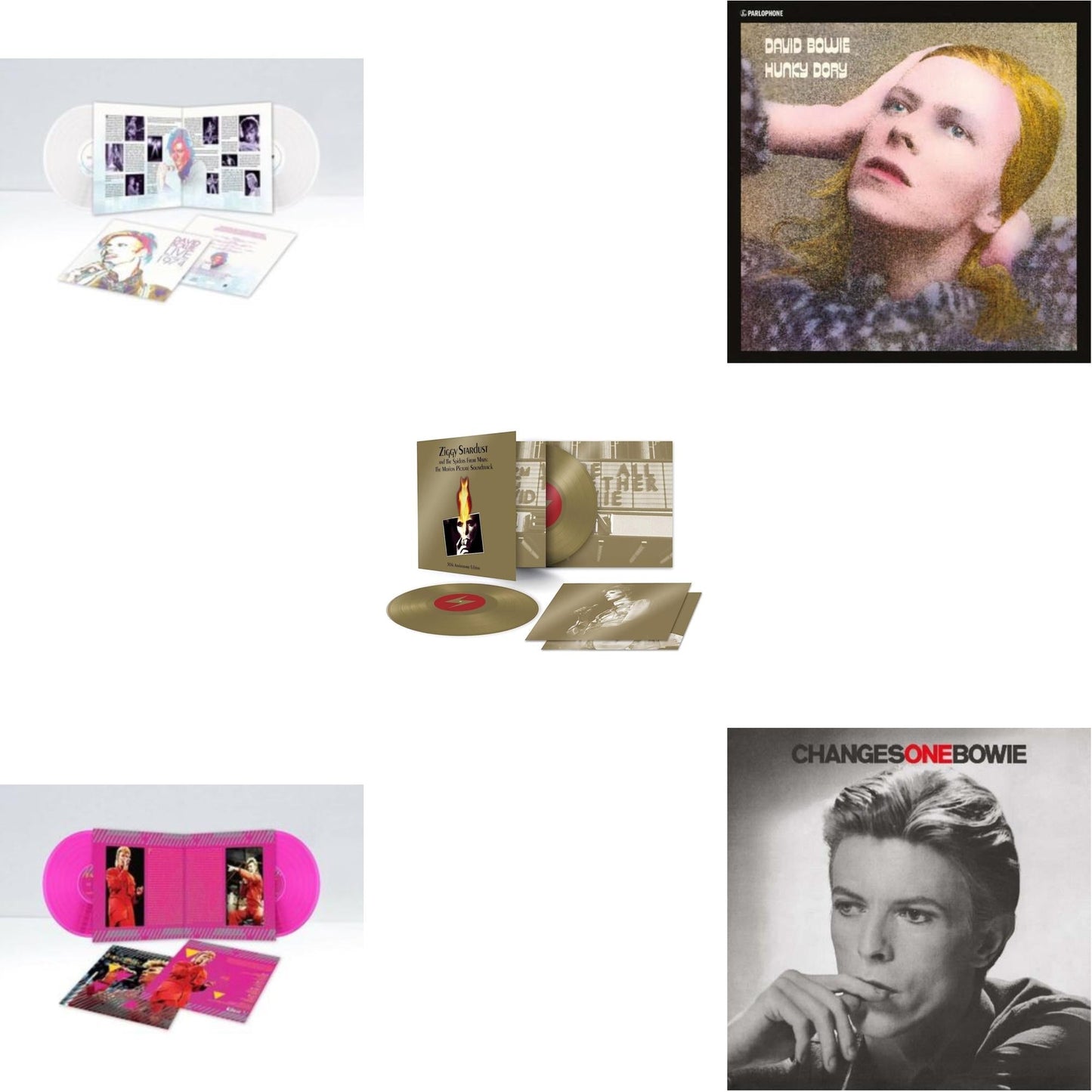David Bowie - Changesonebowie (180G) & Montreal '87 (Limited/Pink LP Vinyl) & Live Los Angeles 1974 (White LP Vinyl/Limited) & Ziggy Stardust & The Spiders From Mars Ost (50Th Anniversary/2LP) & Hunky Dory