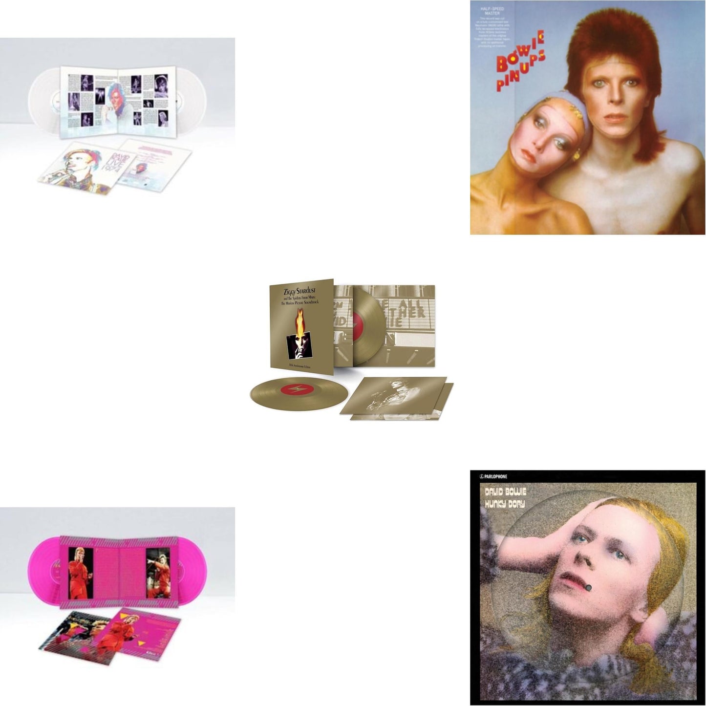 David Bowie - Hunky Dory (2015 Remaster/50Th Anniv/Picture Disc) & Montreal '87 (Limited/Pink LP Vinyl) & Live Los Angeles 1974 (White LP Vinyl/Limited) & Pinups (2015 Remaster) & Ziggy Stardust & The Spiders From Mars Ost (50Th Anniversary/2LP)