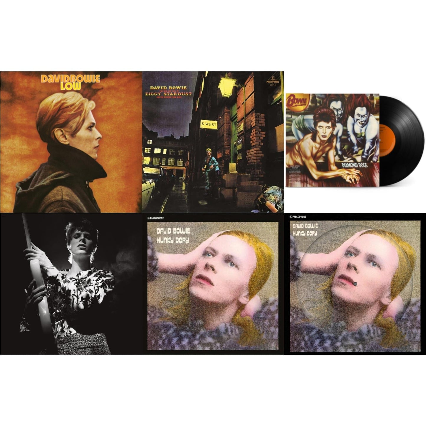David Bowie - Low (2017 Remaster) & Rise & Fall Of Ziggy Stardust (2012 Remaster) & Diamond Dogs (50Th Anniversary Half Speed Master) & Rock N Roll Star & Hunky Dory & Hunky Dory (2015 Remaster/50Th Anniv/Picture Disc) - LP Vinyl Bundle