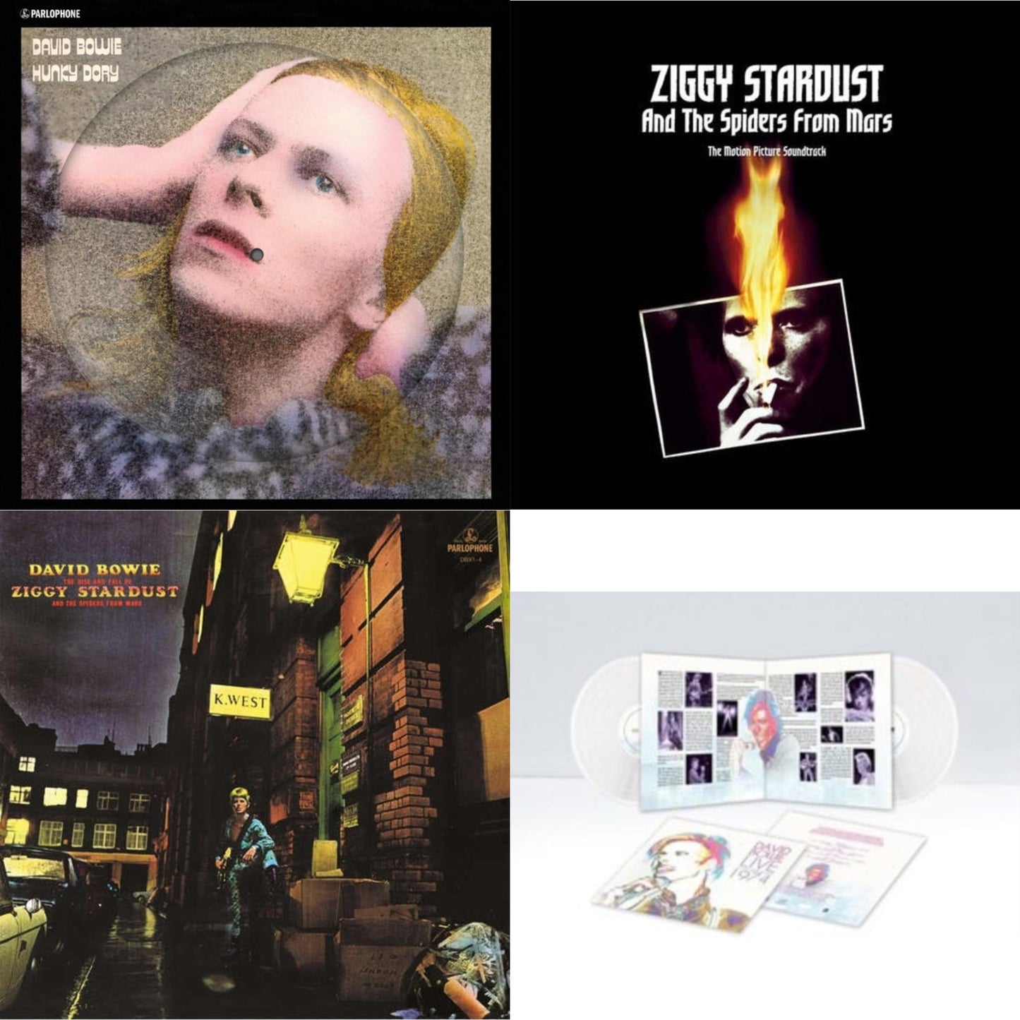 David Bowie - Hunky Dory (2015 Remaster/50Th Anniv/Picture Disc) & Live Los Angeles 1974 (White LP Vinyl/Limited) & Ziggy Stardust & The Spiders From Mars Ost (2LP) & Rise & Fall Of Ziggy Stardust (2012 Remaster)