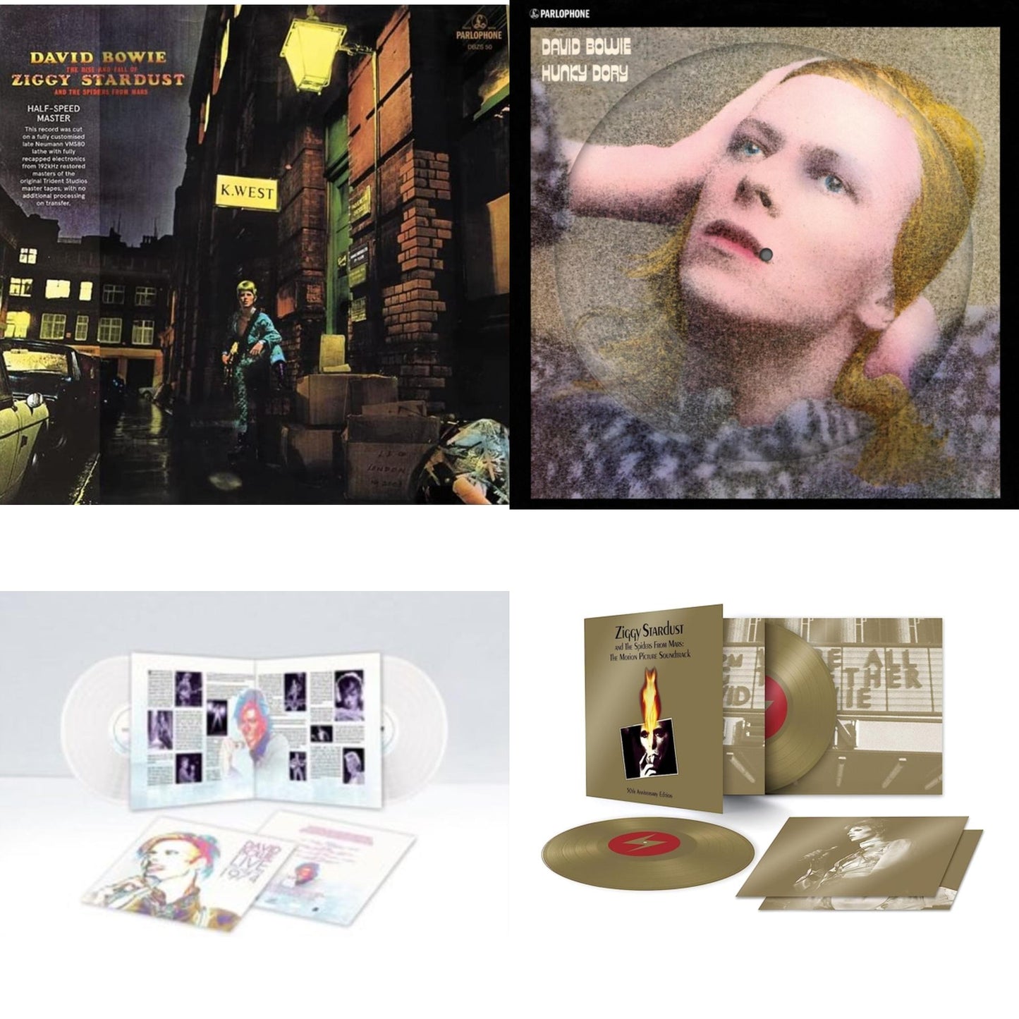 David Bowie - Rise & Fall Of Ziggy Stardust & The Spiders From Mars (2012 Remaster/Half-Speed Master) & Hunky Dory (2015 Remaster/50Th Anniv/Picture Disc) & Live Los Angeles 1974 (White LP Vinyl/Limited) & Ziggy Stardust & The Spiders From Mars Ost