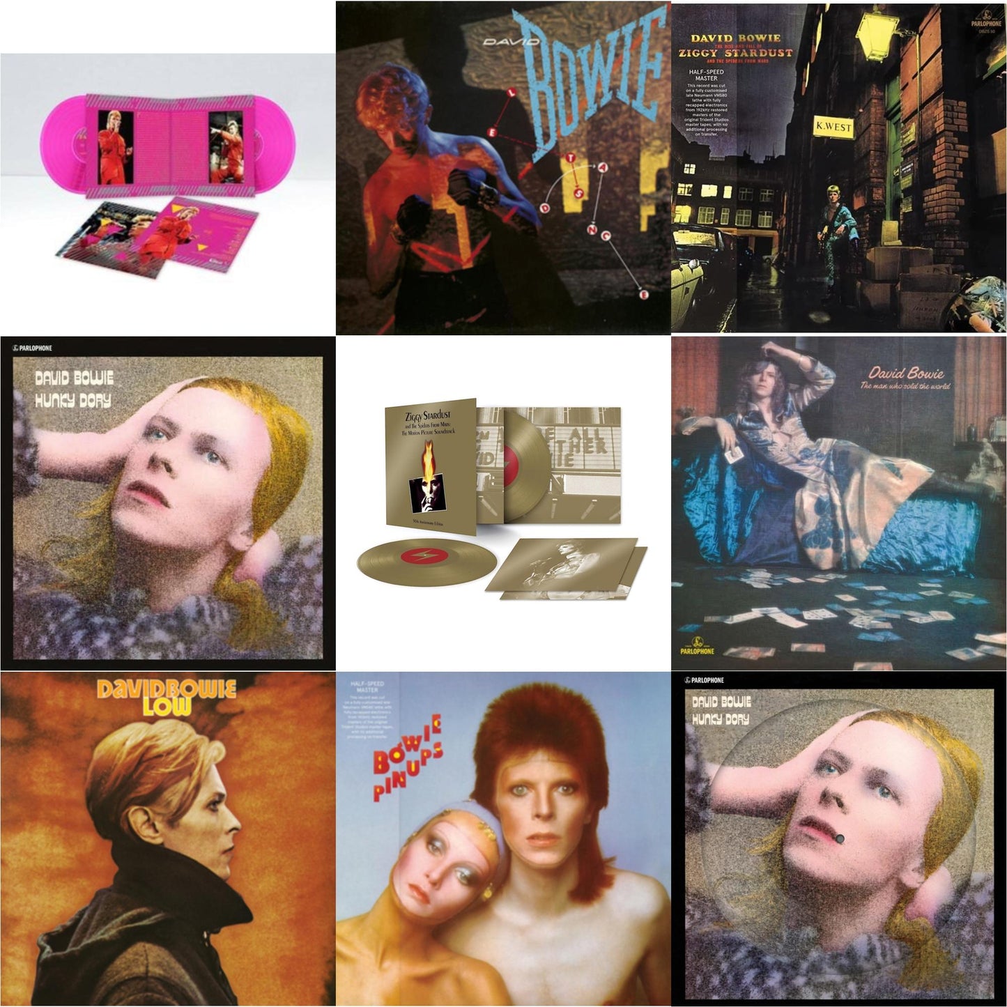 David Bowie - Let's Dance (2018 Remastered Version) & Low (2017 Remaster) & Rise & Fall Of Ziggy Stardust & The Spiders From Mars (2012 Remaster/Half-Speed Master) & Hunky Dory (2015 Remaster/50Th Anniv/Picture Disc) & Montreal '87 (Limited/Pink LP