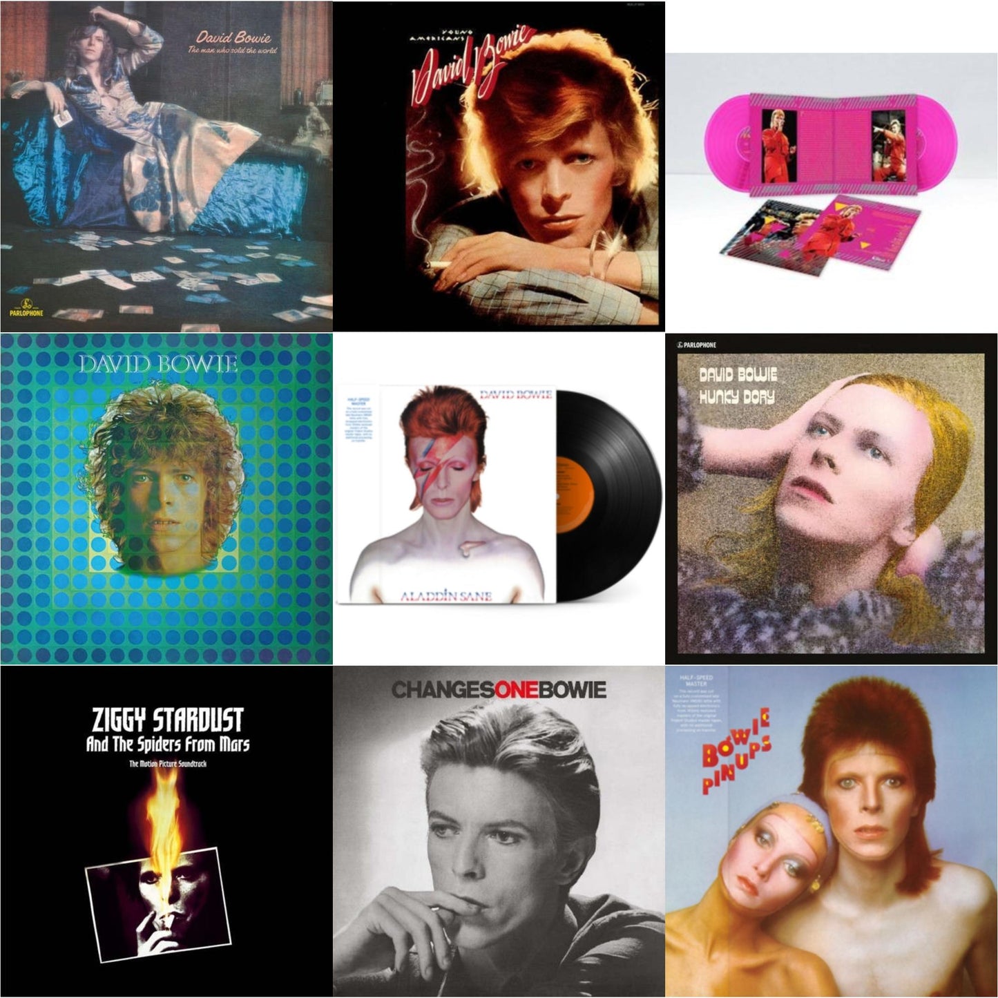 David Bowie - Young Americans (2016 Remastered Version) & Changesonebowie (180G) & Montreal '87 (Limited/Pink LP Vinyl) & Aladdin Sane (2013 Remaster) (Half Speed Master) & Pinups (2015 Remaster) & Ziggy Stardust & The Spiders From Mars Ost (2LP) &