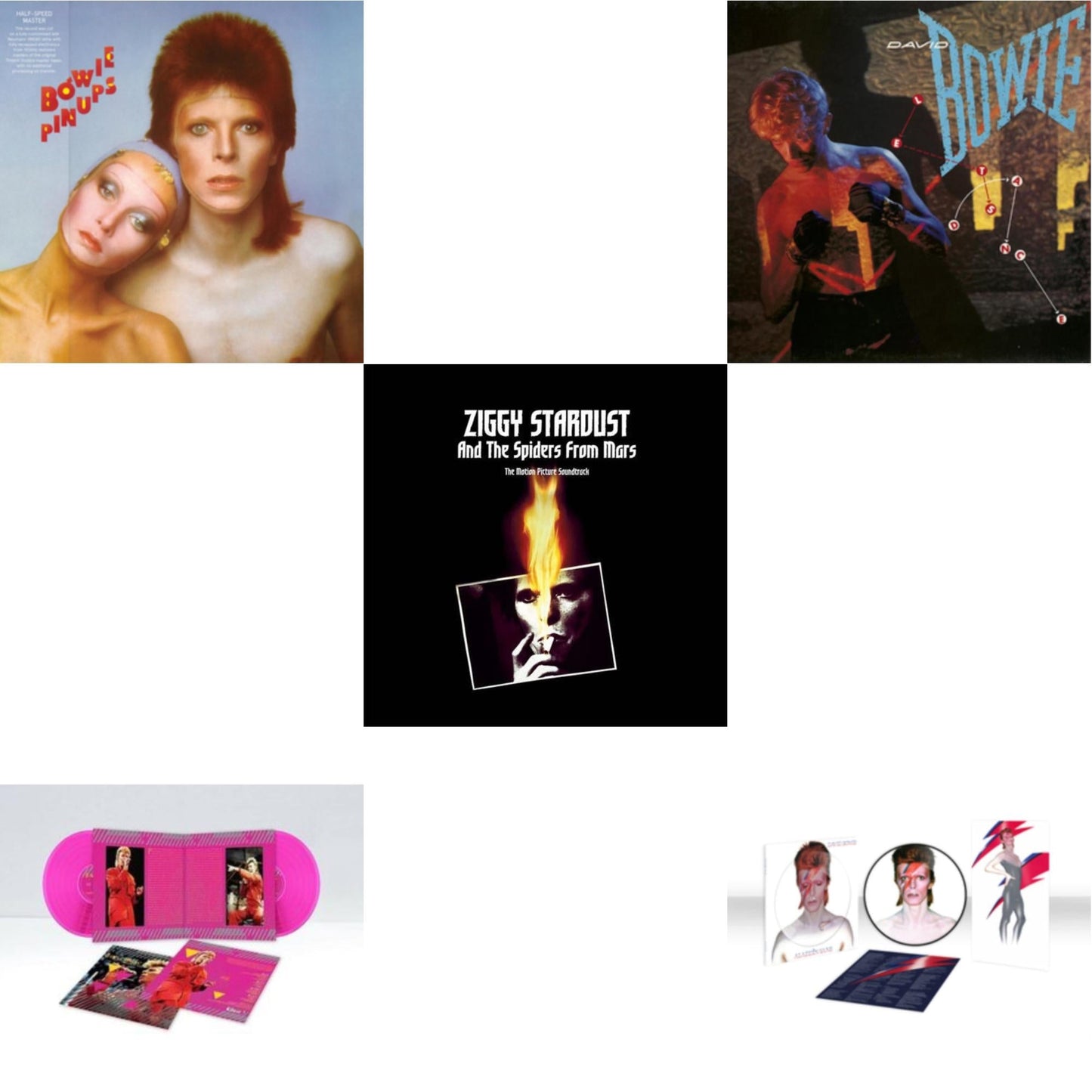 David Bowie - Let's Dance (2018 Remastered Version) & Montreal '87 (Limited/Pink LP Vinyl) & Aladdin Sane (2013 Remaster) (Picture Disc) & Pinups (2015 Remaster) & Ziggy Stardust & The Spiders From Mars Ost (2LP)