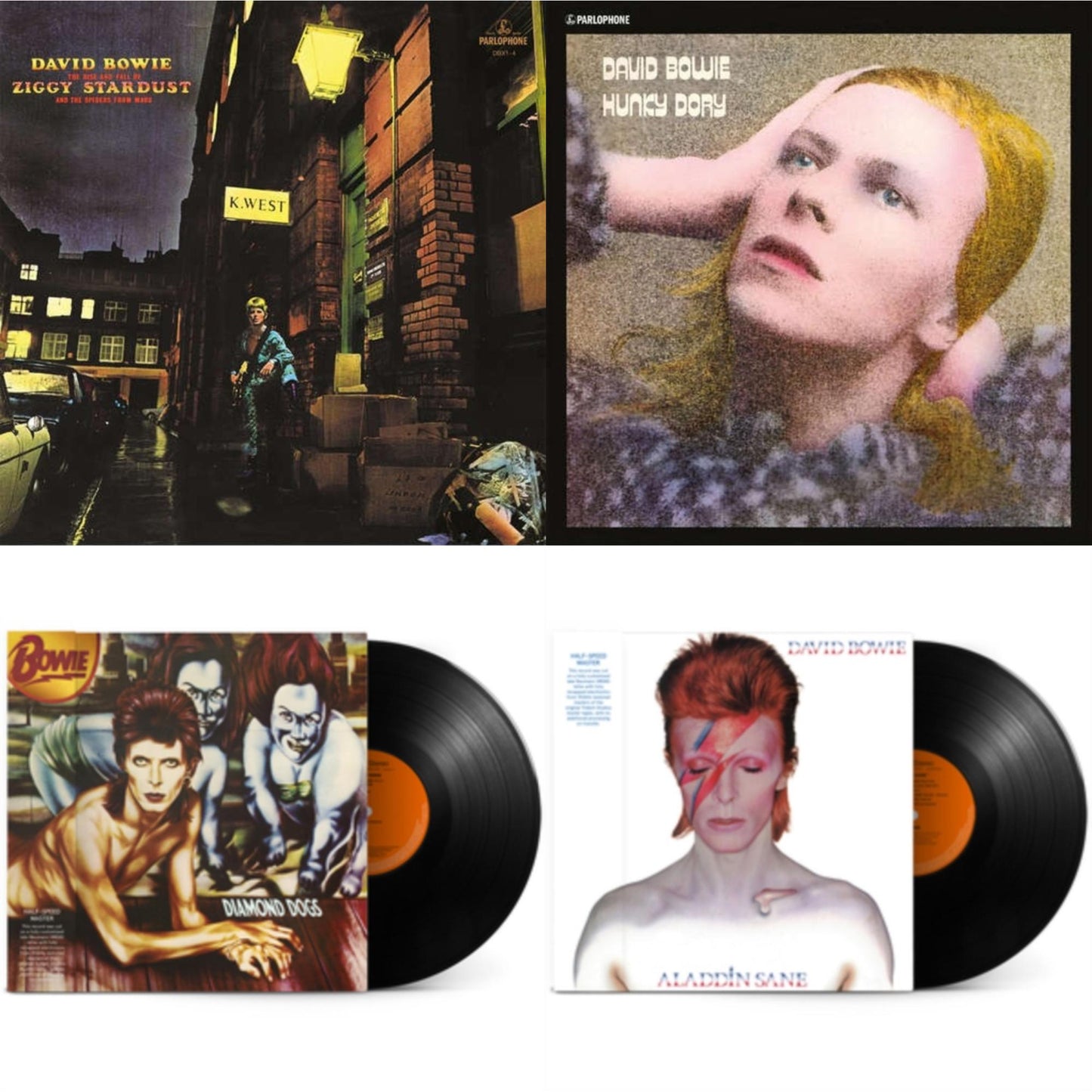 David Bowie - Aladdin Sane (2013 Remaster) (Half Speed Master) & Diamond Dogs (50Th Anniversary Half Speed Master) & Rise & Fall Of Ziggy Stardust (2012 Remaster) & Hunky Dory - LP Vinyl Bundle
