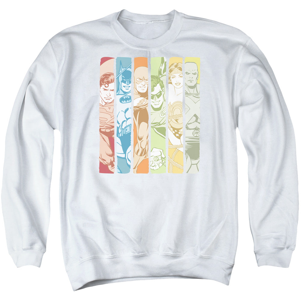 Dc Justice League Columns Mens Crewneck Sweatshirt White