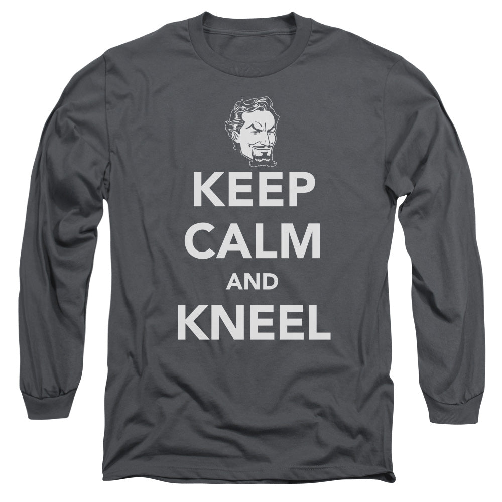 Dc Keep Calm And Kneel Mens Long Sleeve Shirt Charcoal Officially Licensed