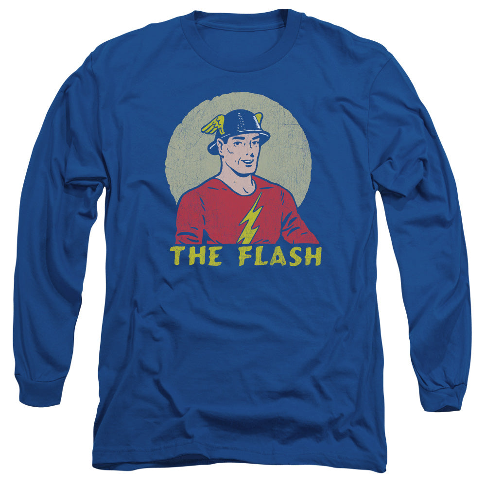 Dc Flash Faded Circle Mens Long Sleeve Shirt Royal Blue Officially Licensed