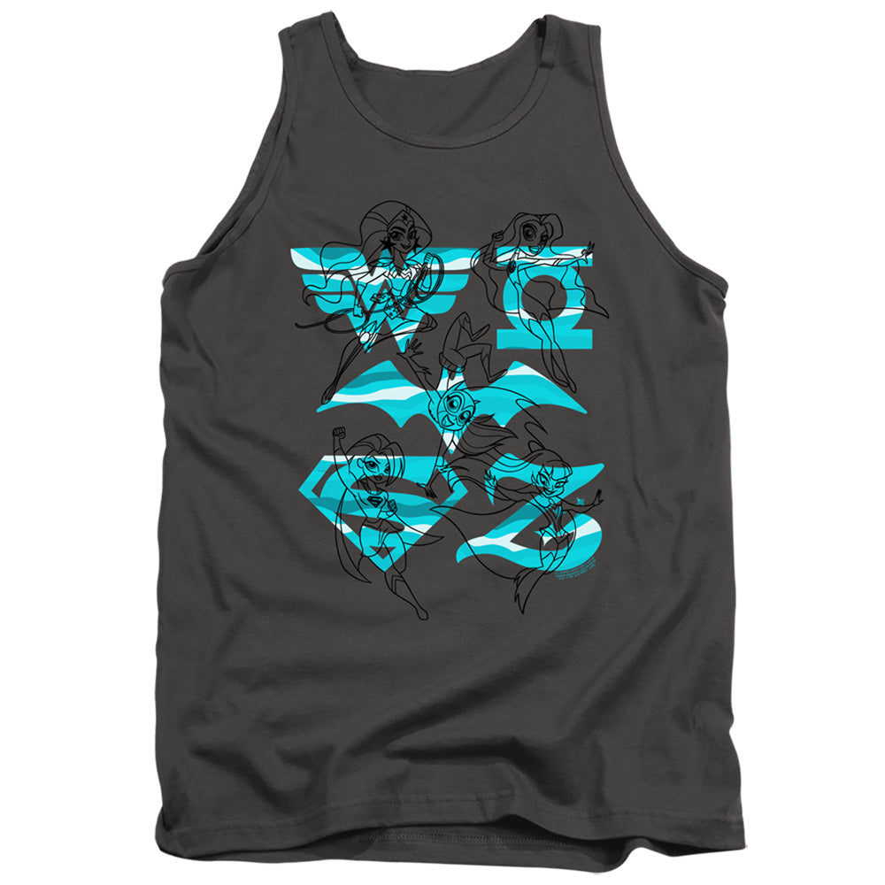 Dc Superhero Girls Line Art Group Mens Tank Top Shirt Charcoal Officially Licensed