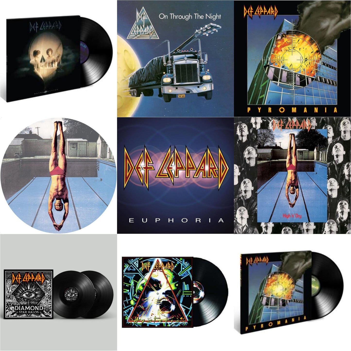 Def Leppard - Retro Active (2LP) & On Through The Night & Pyromania (40Th Anniversary) (Deluxe/2LP) & High 'N' Dry (Picture Dsic) & Euphoria (2LP) & High N Dry & Diamond Star Halos (2LP) & Hysteria (2 LP) & Pyromania