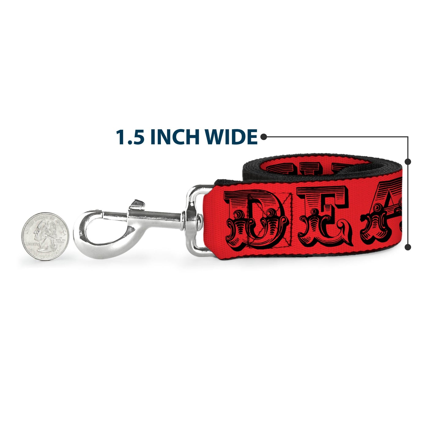 Grateful Dead Text with Skull & Roses Red Dog Leash