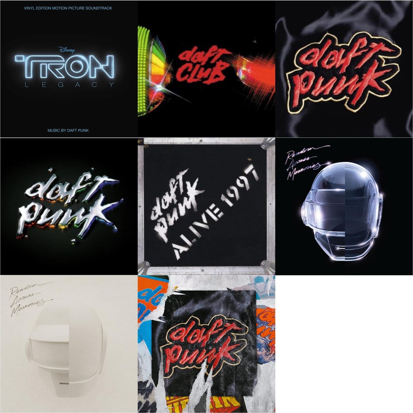Daft Punk - Tron: Legacy Ost (2LP/180G) & Daft Club (2LP) & Homework & Discovery & Alive 1997 & Random Access Memories (10Th Anniversary Edition/180G/3LP) & Random Access Memories (Drumless Edition) (2LP/180G) & Homework (Limited/2LP)