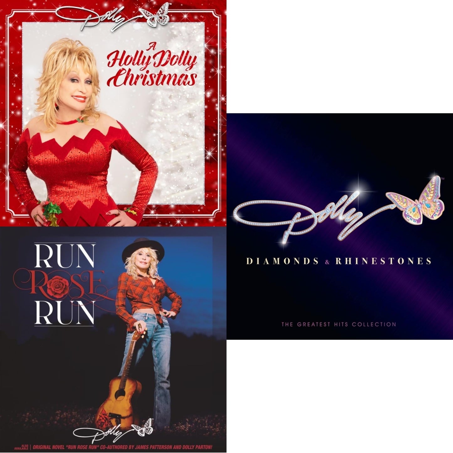 Dolly Parton - Holly Dolly Christmas (Opaque Red LP Vinyl) & Run Rose Run & Diamonds & Rhinestones: The Greatest Hits Collection (2LP)
