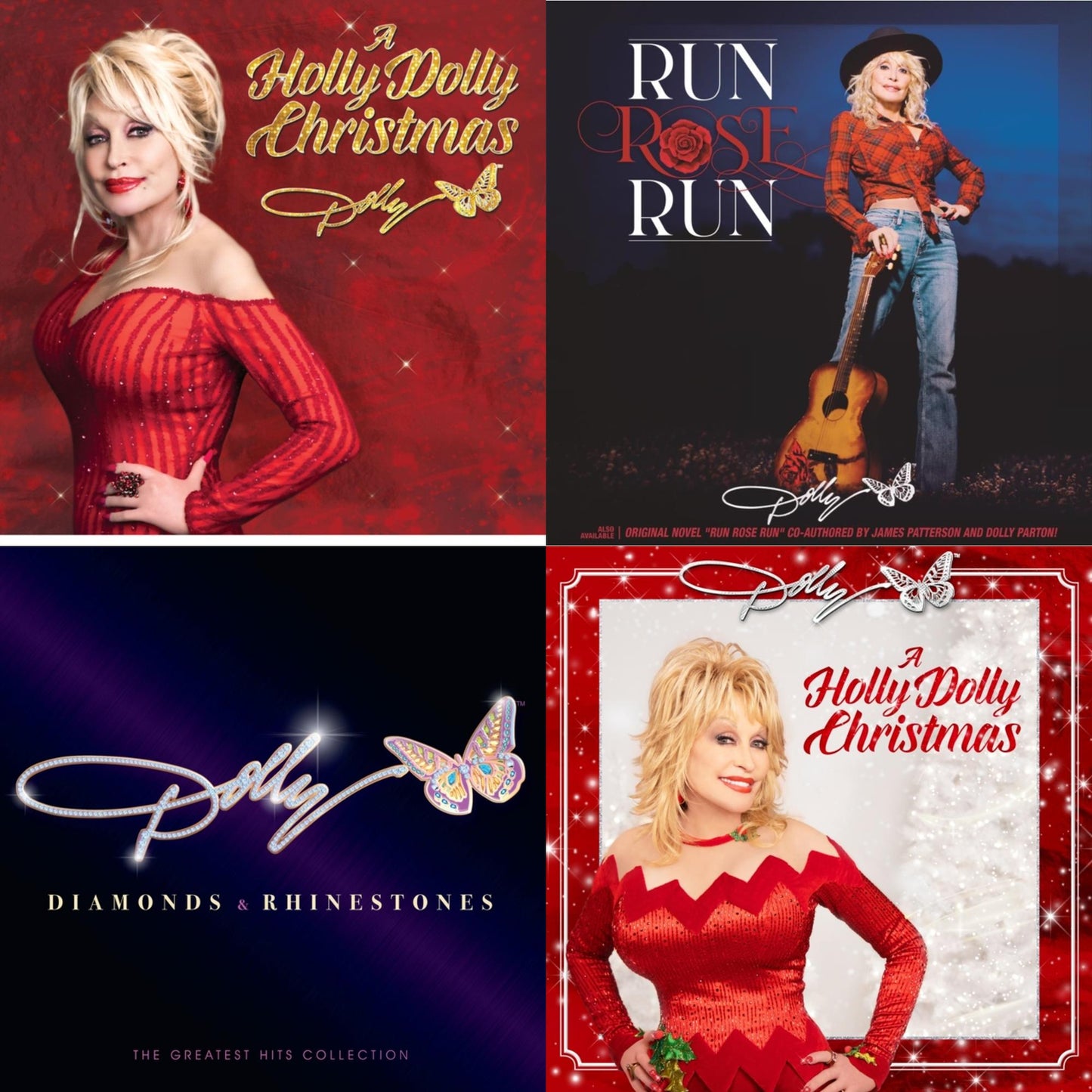 Dolly Parton - Holly Dolly Christmas (Ultimate Deluxe Edition) & Run Rose Run & Diamonds & Rhinestones: The Greatest Hits Collection (2LP) & Holly Dolly Christmas (Opaque Red LP Vinyl)
