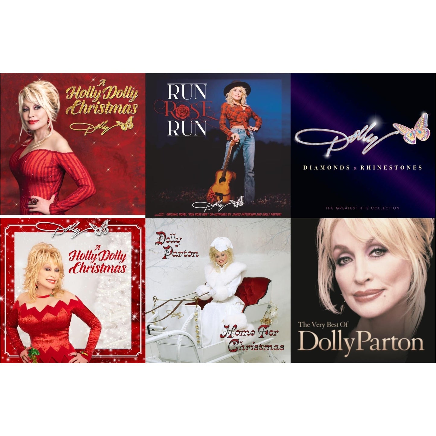 Dolly Parton - Holly Dolly Christmas (Ultimate Deluxe Edition) & Run Rose Run & Diamonds & Rhinestones: The Greatest Hits Collection (2LP) & Holly Dolly Christmas (Opaque Red LP Vinyl) & Home For Christmas (140G) & Very Best Of Dolly Parton (2LP)