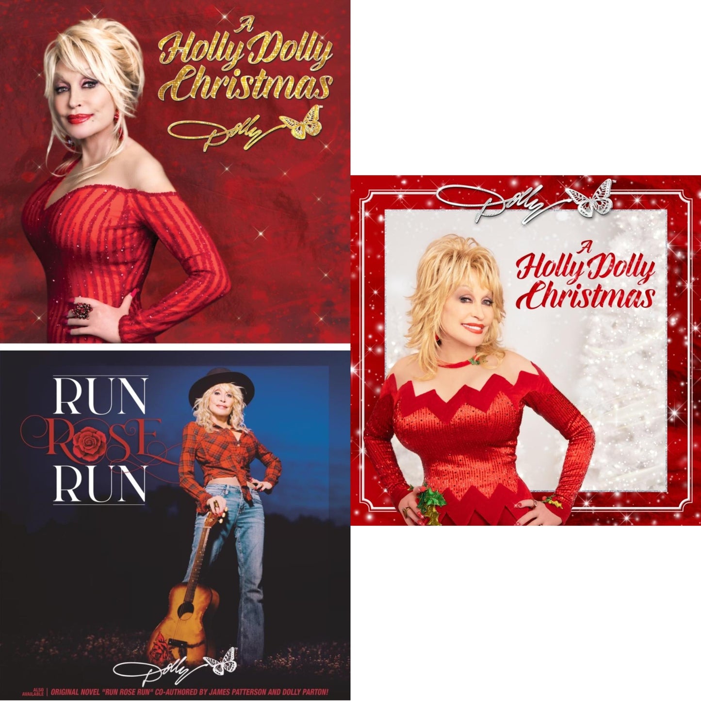 Dolly Parton - Holly Dolly Christmas (Ultimate Deluxe Edition) & Holly Dolly Christmas (Opaque Red LP Vinyl) & Run Rose Run