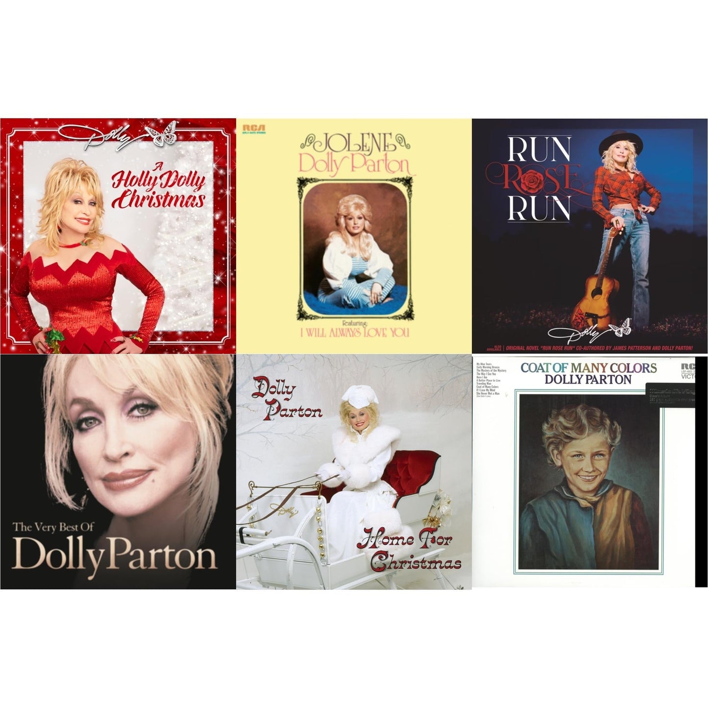 Dolly Parton - Holly Dolly Christmas (Opaque Red LP Vinyl) & Jolene (140G/Dl Insert) & Run Rose Run & Very Best Of Dolly Parton (2LP) & Home For Christmas (140G) & Coat Of Many Colors (180G)