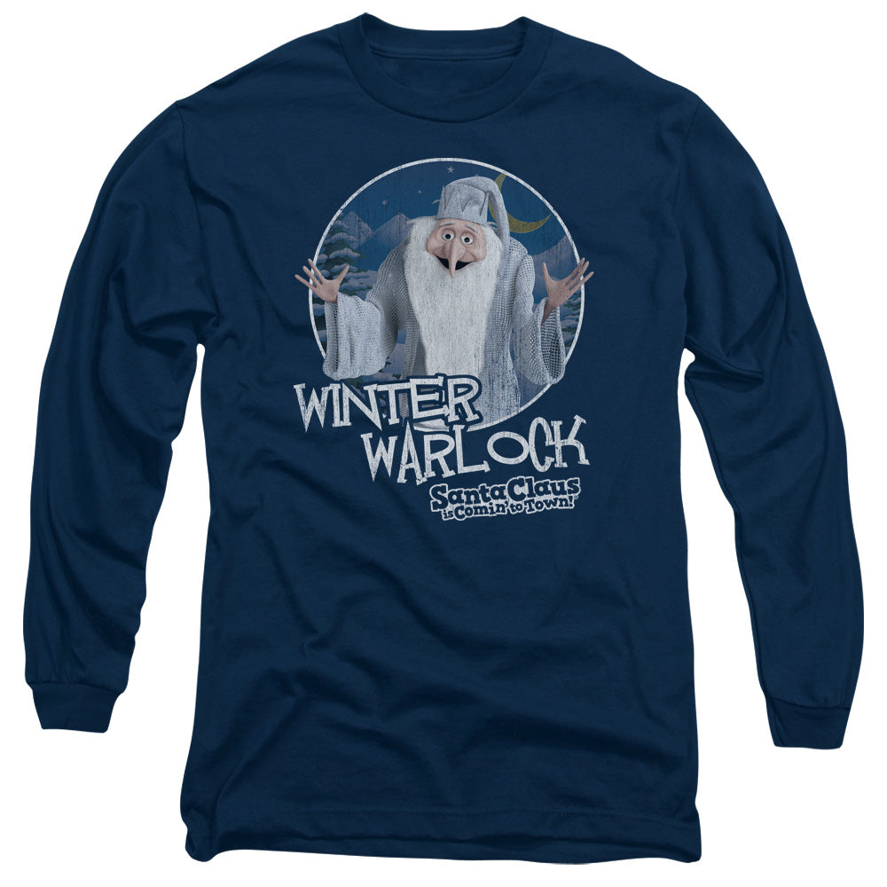Santa Claus Is Comin To Town Winter Warlock Mens Long Sleeve Shirt Navy Officially Licensed