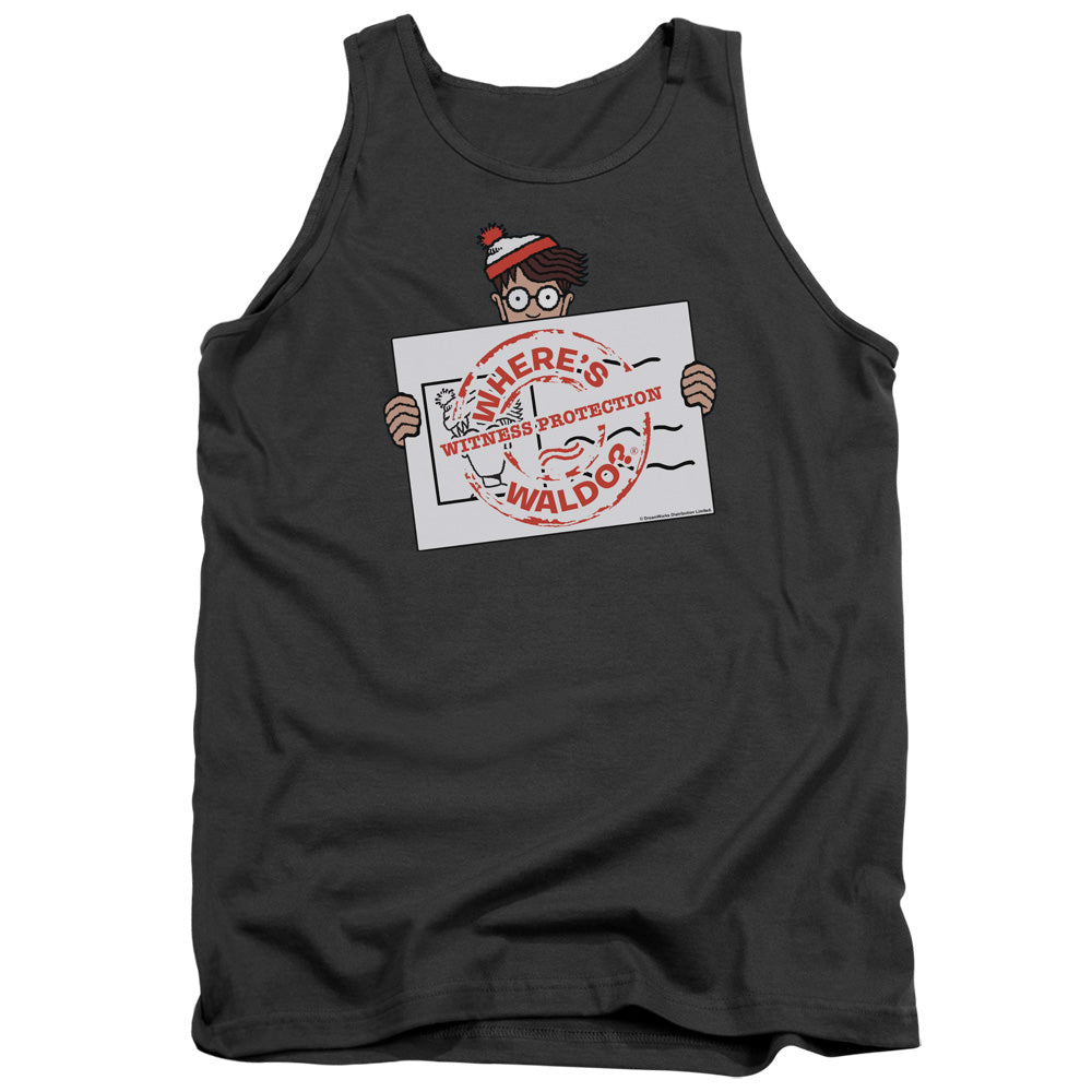 Wheres Waldo Witness Protection Mens Tank Top Shirt Charcoal Officially Licensed