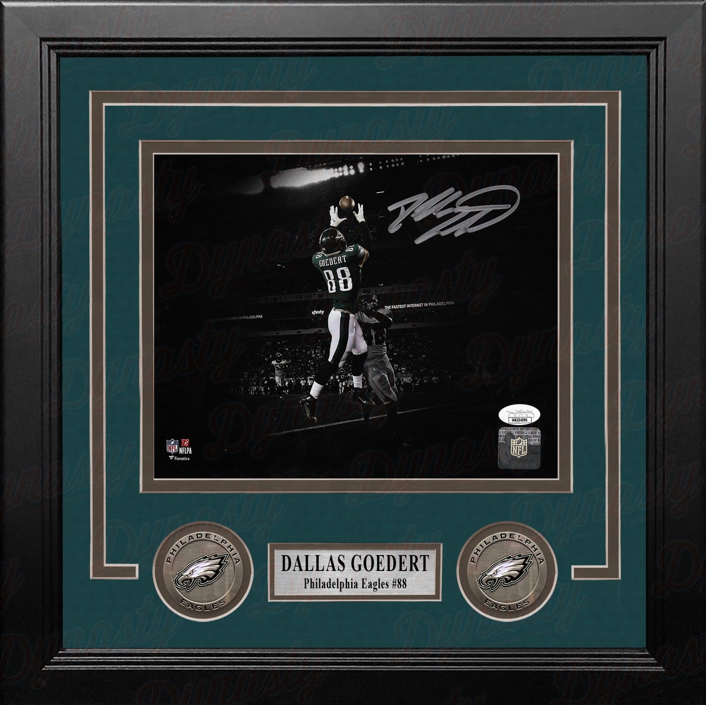 Dallas Goedert End Zone Touchdown Philadelphia Eagles Autographed Framed Blackout Football Photo
