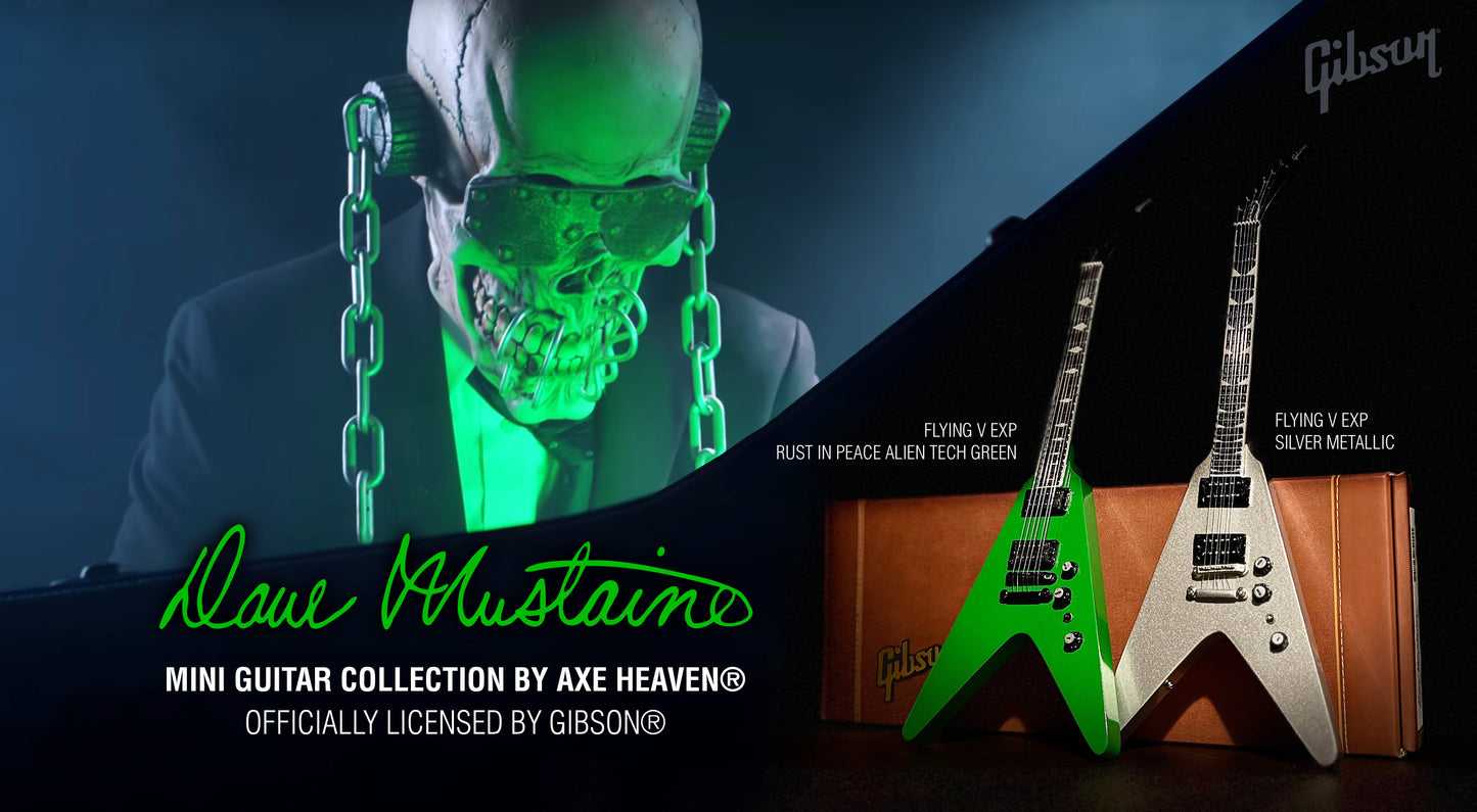 Dave Mustaine Signature Gibson Flying V SET OF 2 Mini Guitar Collection - Rust in Peace & Silver Metallic