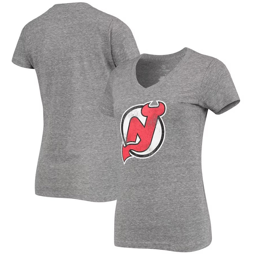 New Jersey Devils Women's Distressed Logo T-Shirt - Heathered Gray
