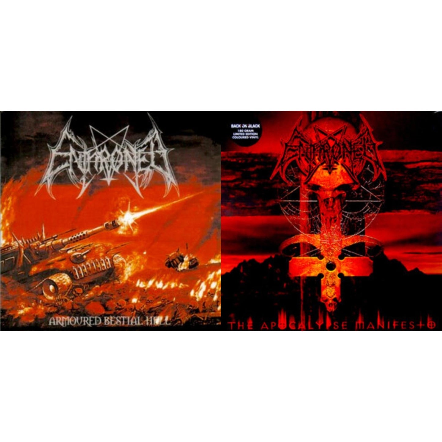 Enthroned - Armoured Bestial Hell (Clear LP Vinyl With Red/Orange/White Splatter LP Vinyl) & Apocolypse Manifesto (Clear LP Vinyl With Red/Orange/Grey Splatter LP Vinyl)