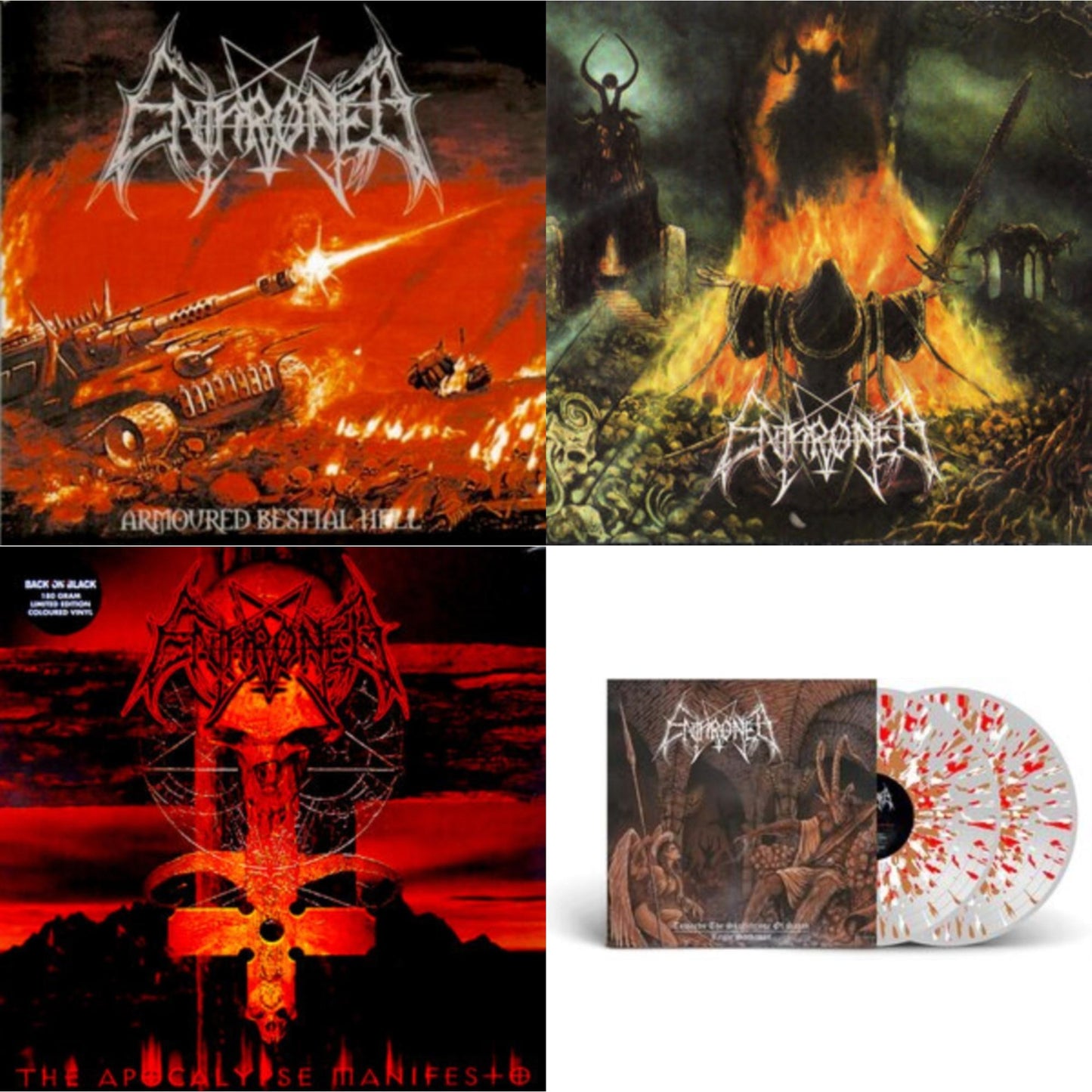 Enthroned - Armoured Bestial Hell (Clear LP Vinyl With Red/Orange/White Splatter LP Vinyl) & Prophecies Of Pagen Fire (2LP/Clear Vinyl With Red/Yellow/Black Splatter Vinyl) & Apocolypse Manifesto (Clear LP Vinyl With Red/Orange/Grey Splatter LP