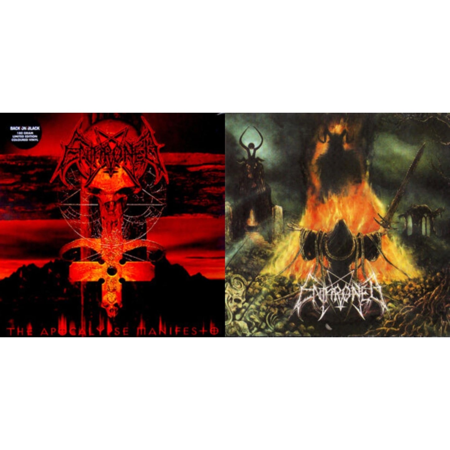 Enthroned - Apocolypse Manifesto (Clear LP Vinyl With Red/Orange/Grey Splatter LP Vinyl) & Prophecies Of Pagen Fire (2LP/Clear Vinyl With Red/Yellow/Black Splatter Vinyl)
