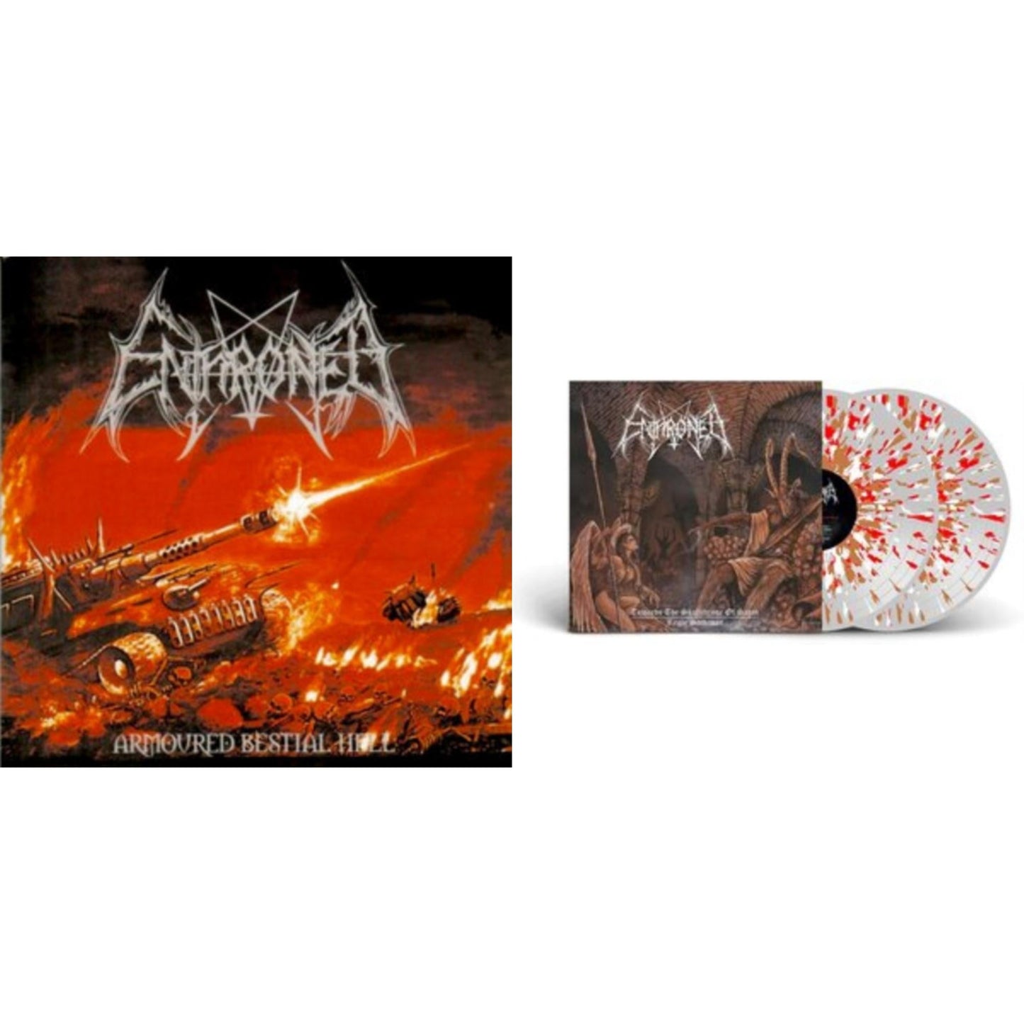 Enthroned - Armoured Bestial Hell (Clear LP Vinyl With Red/Orange/White Splatter LP Vinyl) & Towards The Skullthrone / Regie Sathanas (Clear LP Vinyl With Brown/Red/White Splatter LP Vinyl)