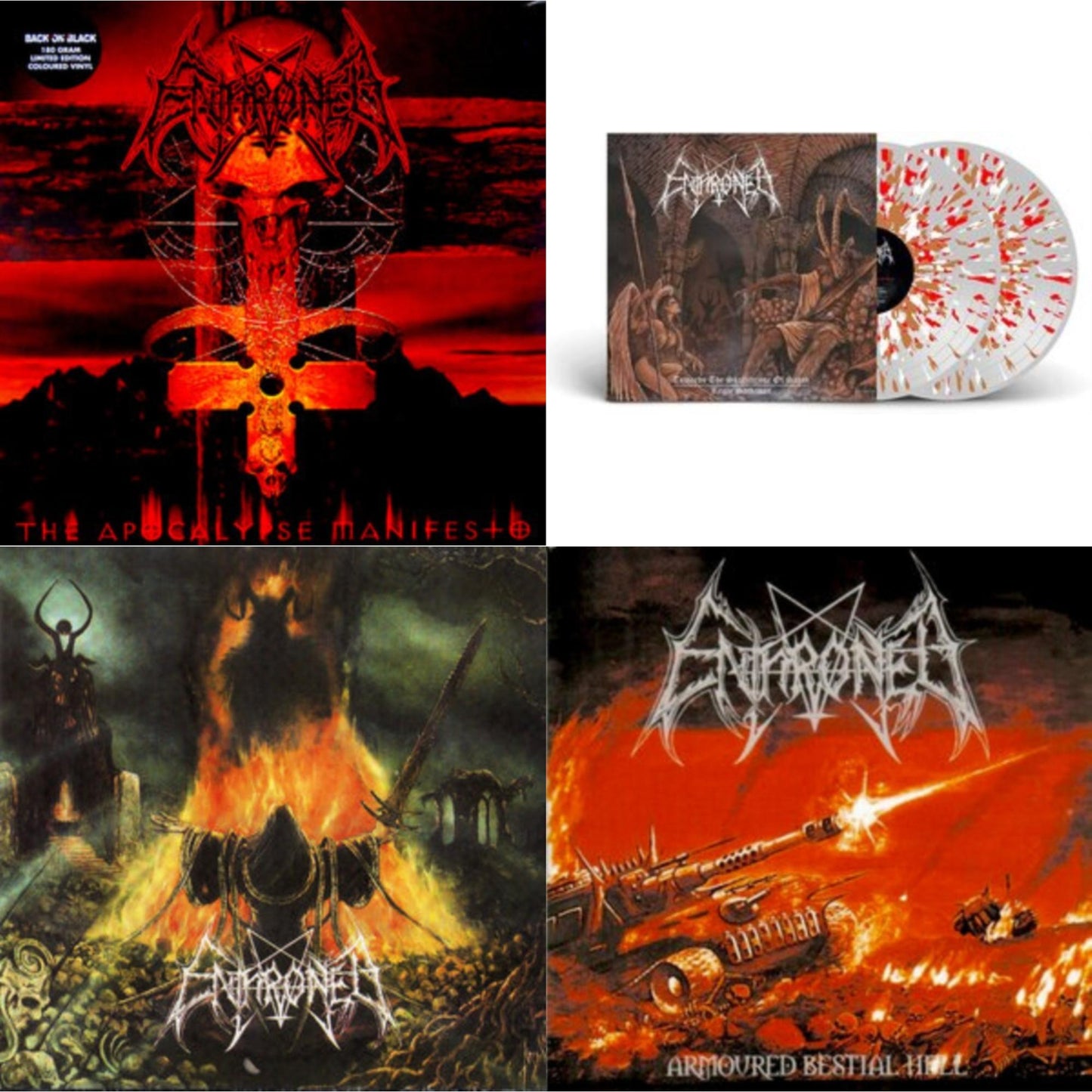 Enthroned - Apocolypse Manifesto (Clear LP Vinyl With Red/Orange/Grey Splatter LP Vinyl) & Towards The Skullthrone / Regie Sathanas (Clear LP Vinyl With Brown/Red/White Splatter LP Vinyl) & Prophecies Of Pagen Fire (2LP/Clear Vinyl With