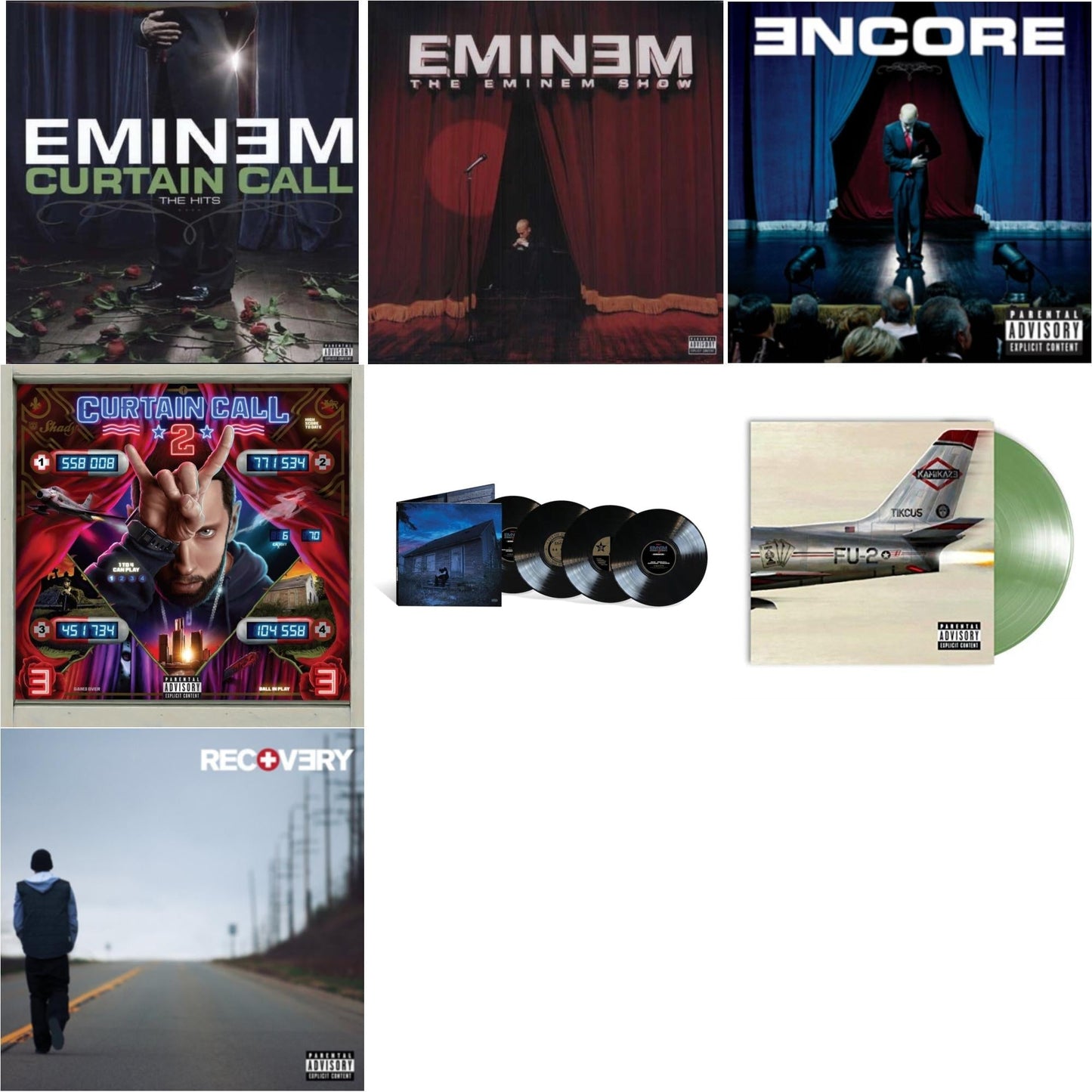 Eminem - Curtain Call 2 (2LP) & Marshall Mathers LP2 (10Th Anniversary Edition) (Expanded Deluxe/4LP) & Encore & Curtain Call: Hits & Recovery & Kamikaze (Opaque Olive Green LP Vinyl/Gatefold Jacket) & Eminem Show
