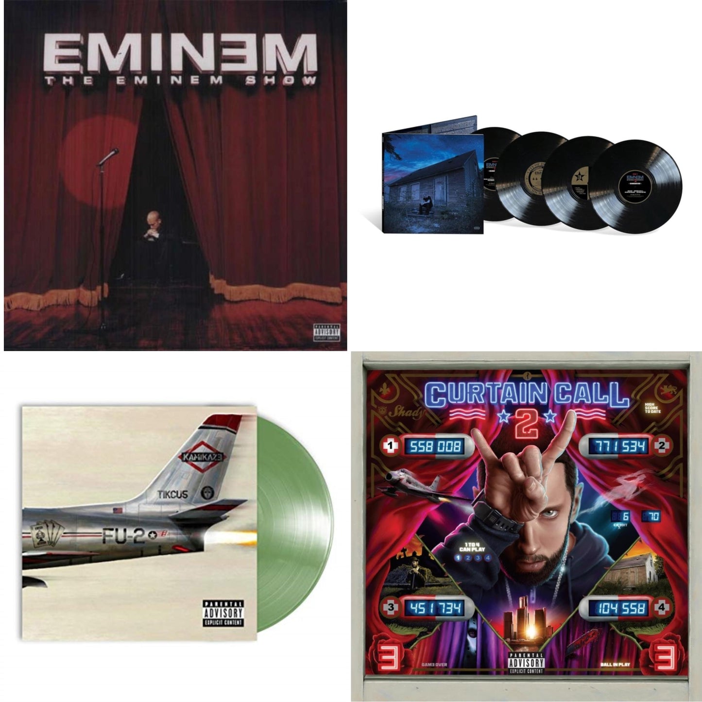 Eminem - Curtain Call 2 (2LP) & Marshall Mathers LP2 (10Th Anniversary Edition) (Expanded Deluxe/4LP) & Kamikaze (Opaque Olive Green LP Vinyl/Gatefold Jacket) & Eminem Show