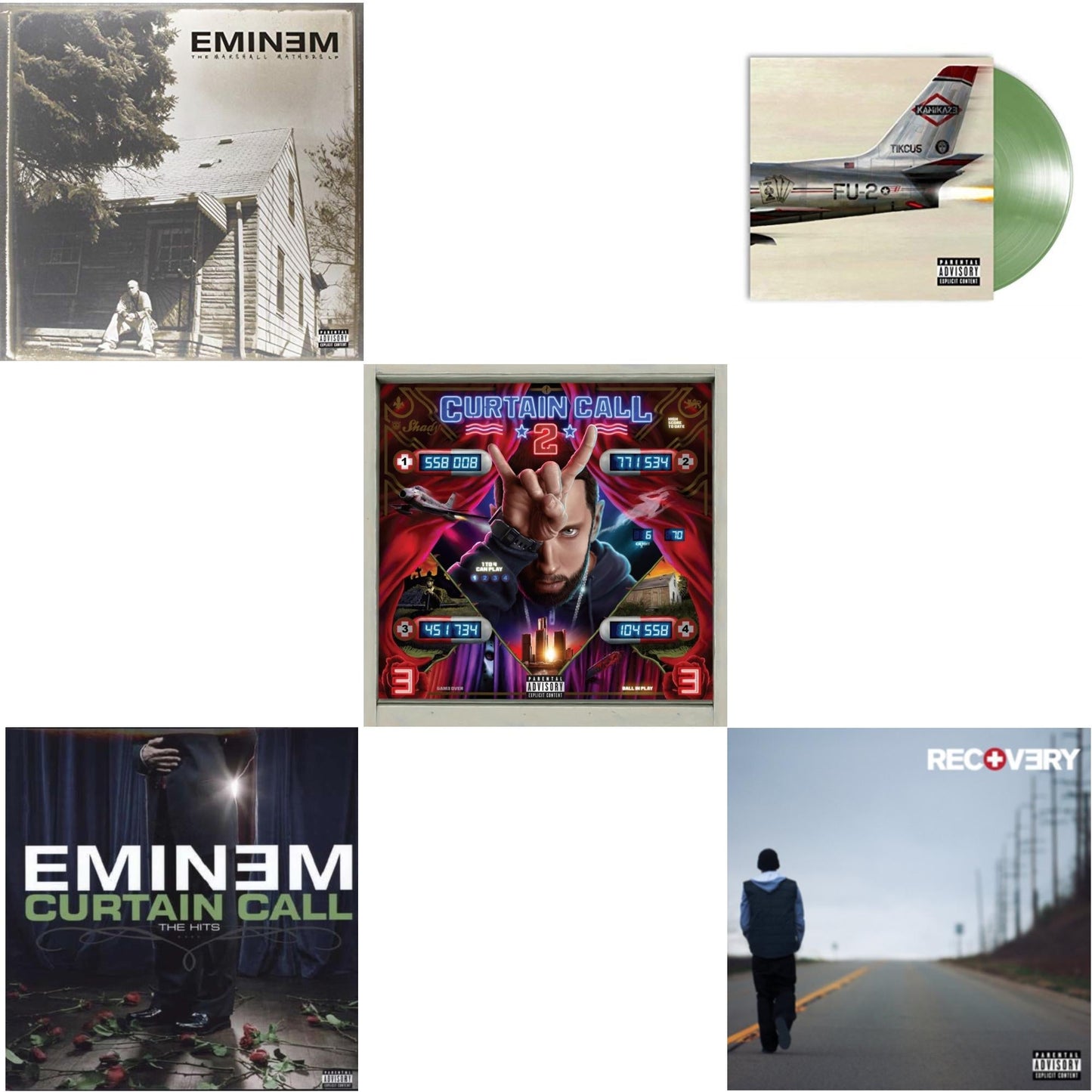 Eminem - Curtain Call 2 (2LP) & Curtain Call: Hits & Recovery & Kamikaze (Opaque Olive Green LP Vinyl/Gatefold Jacket) & Marshall Mathers LP