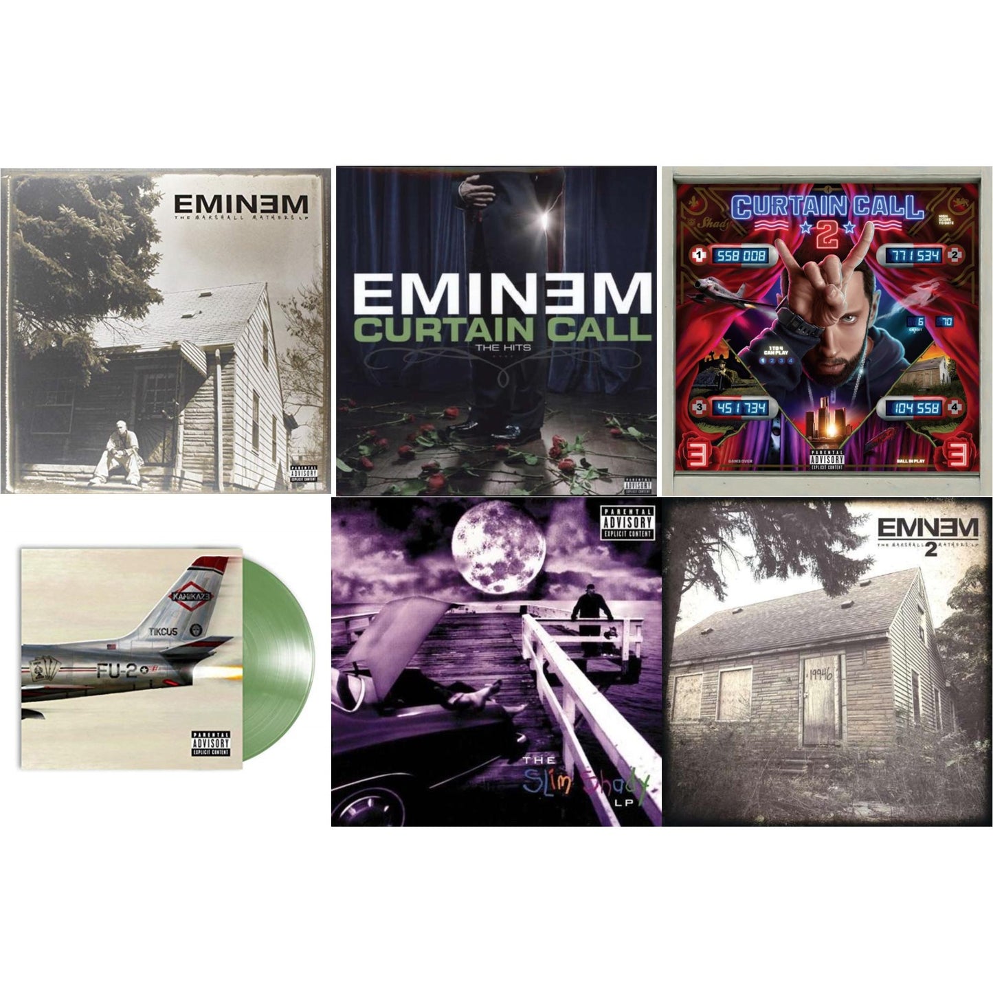 Eminem - Curtain Call 2 (2LP) & Curtain Call: Hits & Marshall Mathers LP 2 & Kamikaze (Opaque Olive Green LP Vinyl/Gatefold Jacket) & Slim Shady LP & Marshall Mathers LP