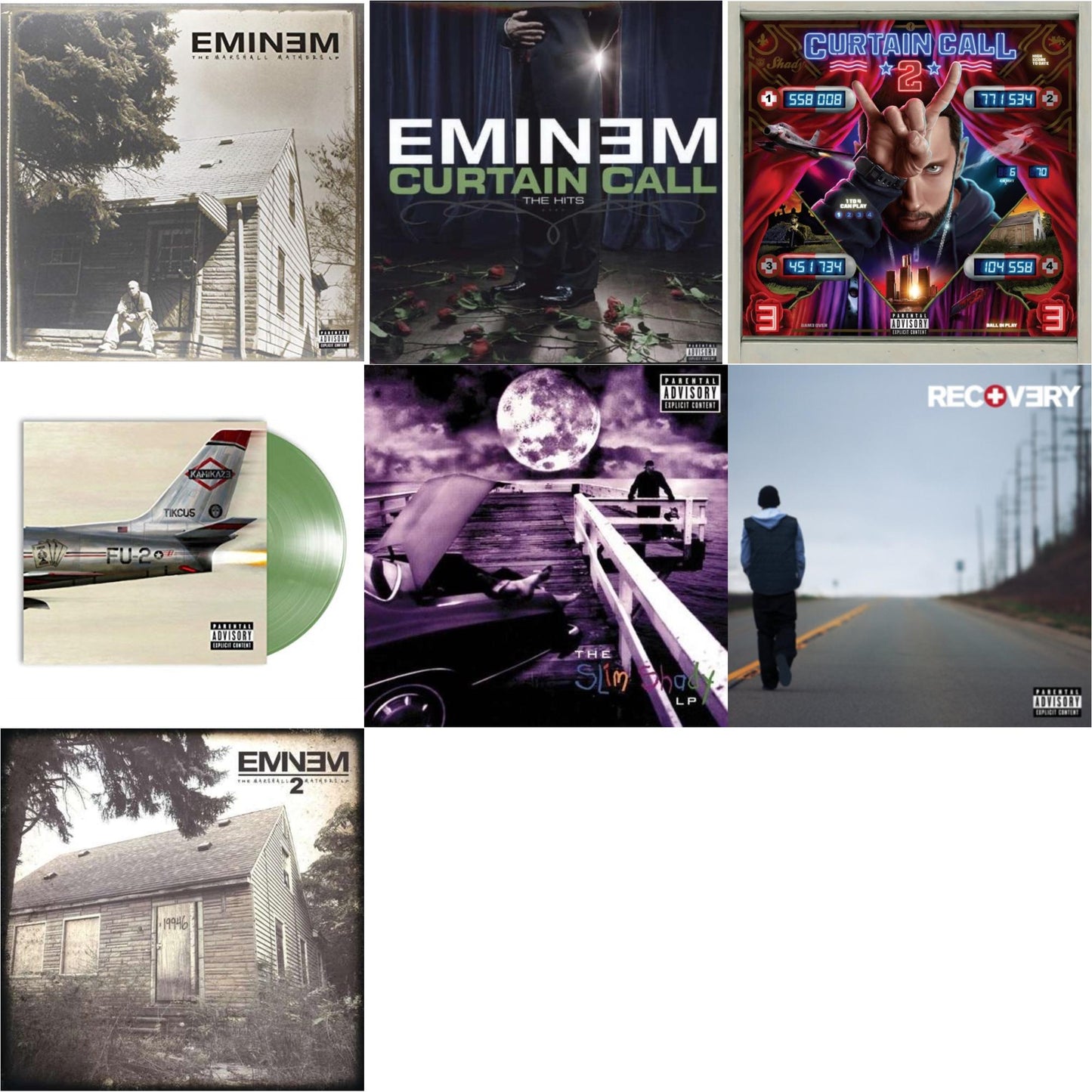 Eminem - Curtain Call 2 (2LP) & Curtain Call: Hits & Recovery & Marshall Mathers LP 2 & Kamikaze (Opaque Olive Green LP Vinyl/Gatefold Jacket) & Slim Shady LP & Marshall Mathers LP
