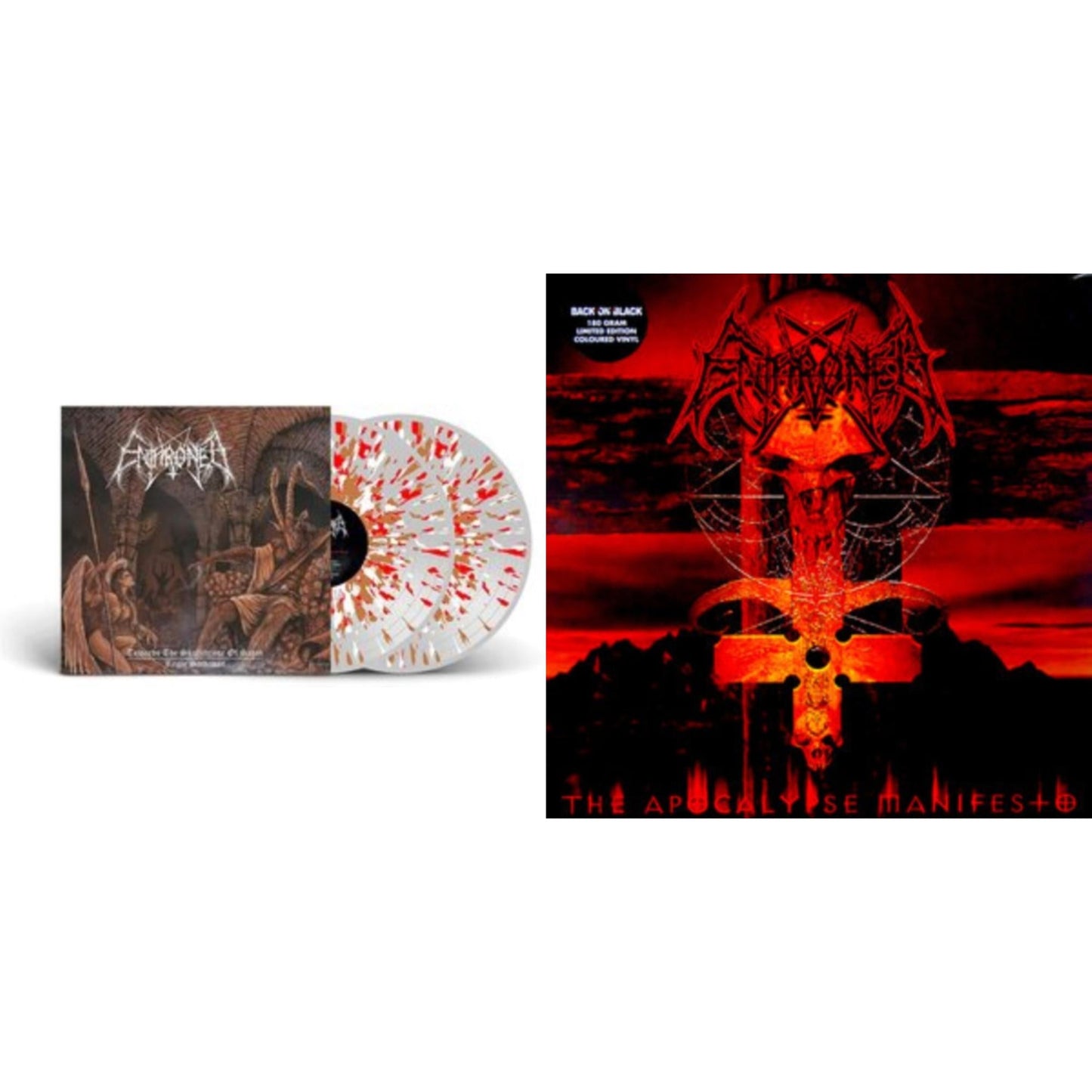Enthroned - Towards The Skullthrone / Regie Sathanas (Clear LP Vinyl With Brown/Red/White Splatter LP Vinyl) & Apocolypse Manifesto (Clear LP Vinyl With Red/Orange/Grey Splatter LP Vinyl)