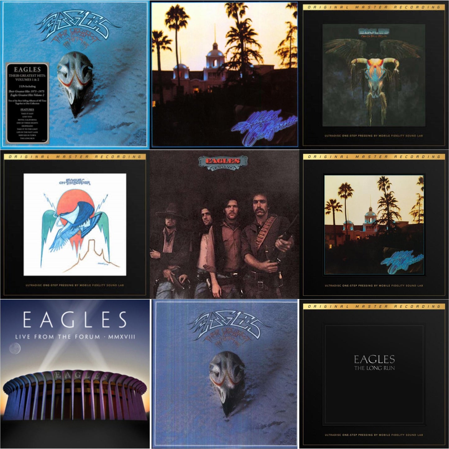 Eagles - Their Greatest Hits Vol.1 & 2 (2LP/180G) & Hotel California & Desperado & Their Greatest Hits 1971-1975 & Live From The Forum Mmxviii (4LP/180G) & On The Border (2LP/180G/45RPM Supervinyl Ultradisc One-Step/Original Masters/Limited/Numbered)