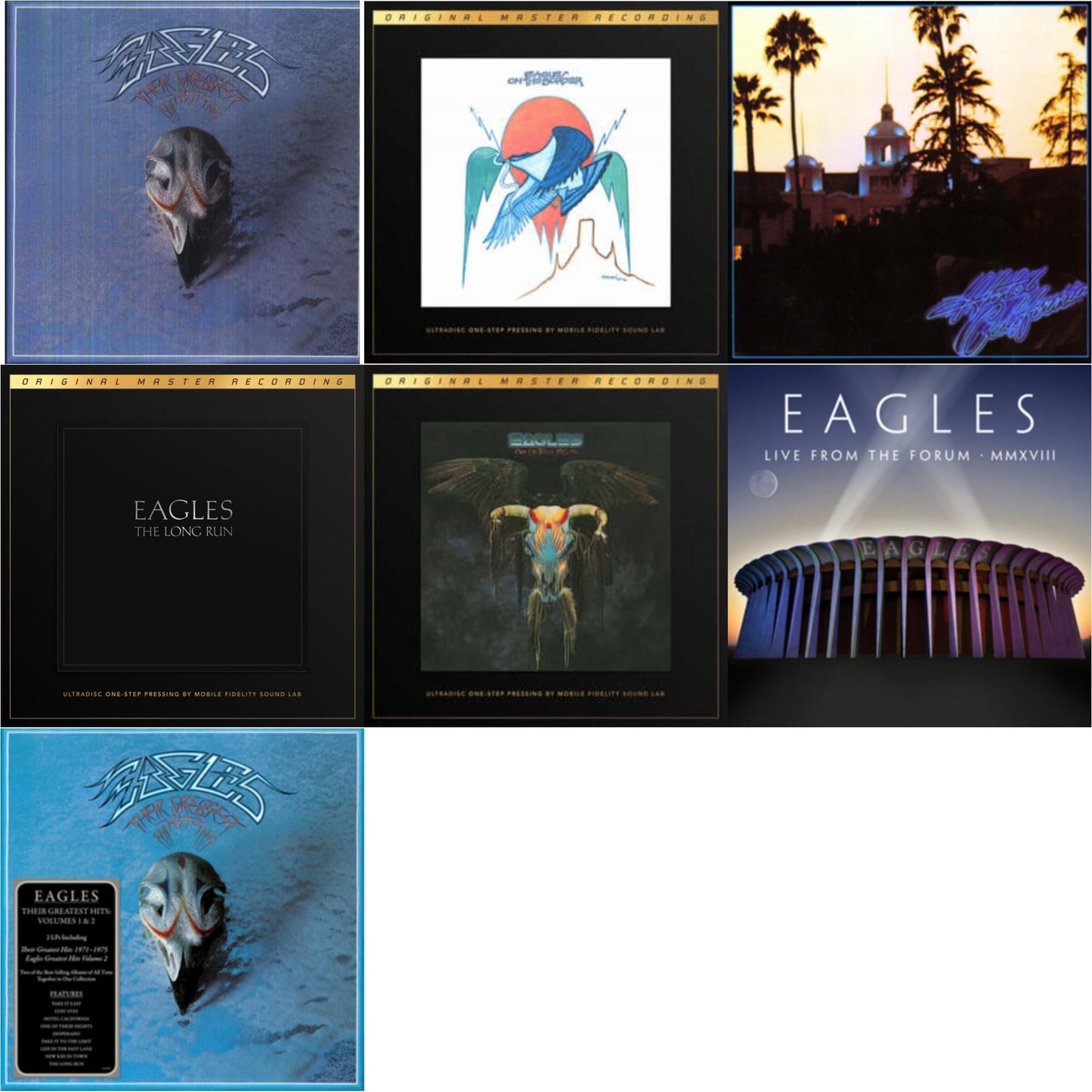 Eagles - Their Greatest Hits Vol.1 & 2 (2LP/180G) & Hotel California & Their Greatest Hits 1971-1975 & Live From The Forum Mmxviii (4LP/180G) & On The Border (2LP/180G/45RPM Supervinyl Ultradisc One-Step/Original Masters/Limited/Numbered) & One Of
